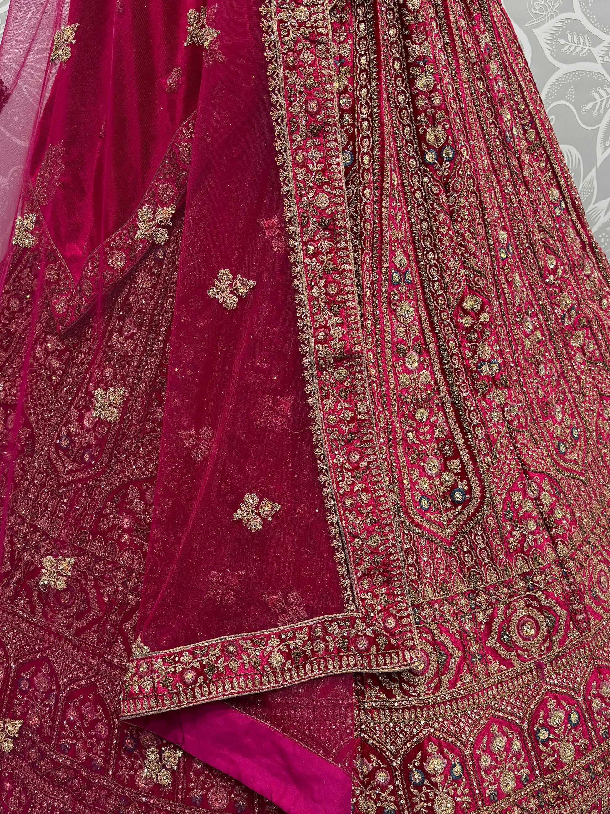 Beautiful Pink Thread Work Bridal Lehenga Choli With Double Dupatta