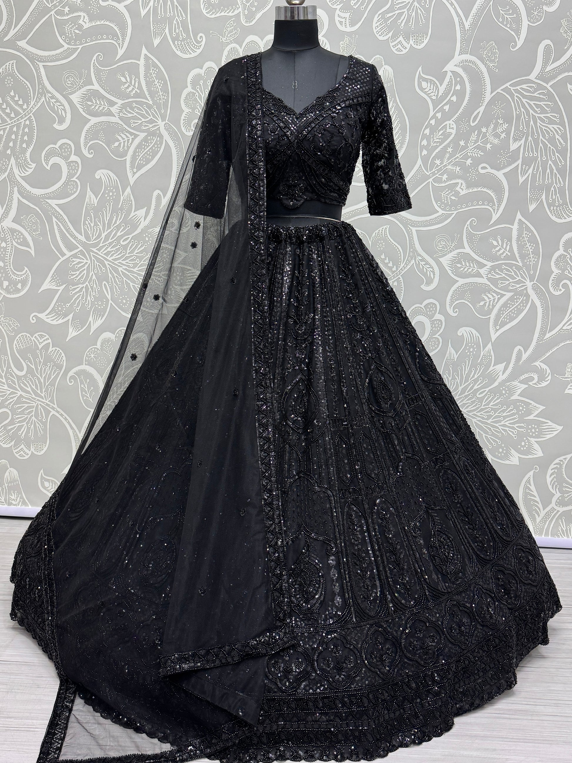 Beautiful Black Hand Work Net Designer Lehenga With Blouse