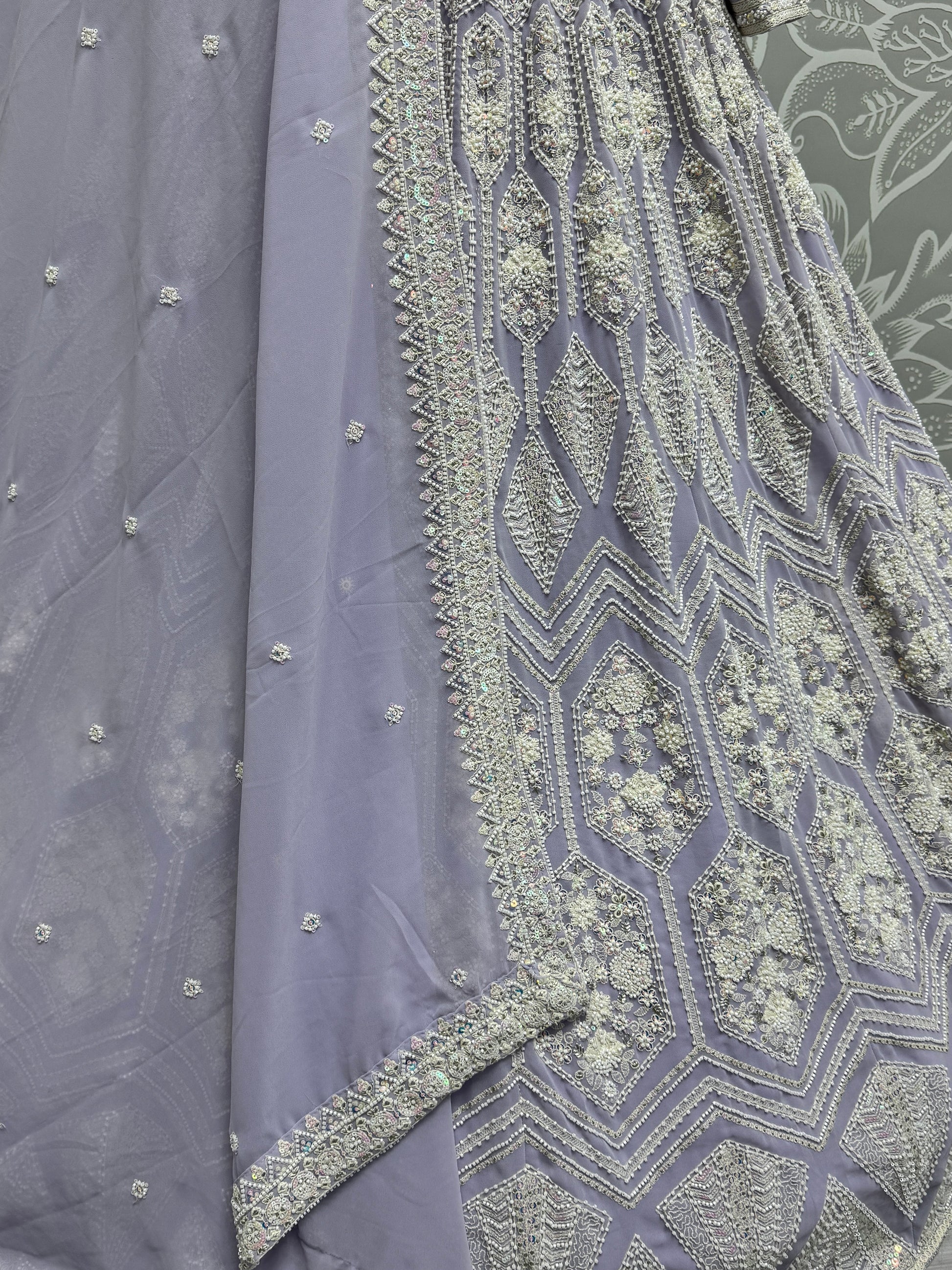 Lovely Lavender Thread Work Georgette Wedding Lehenga Choli