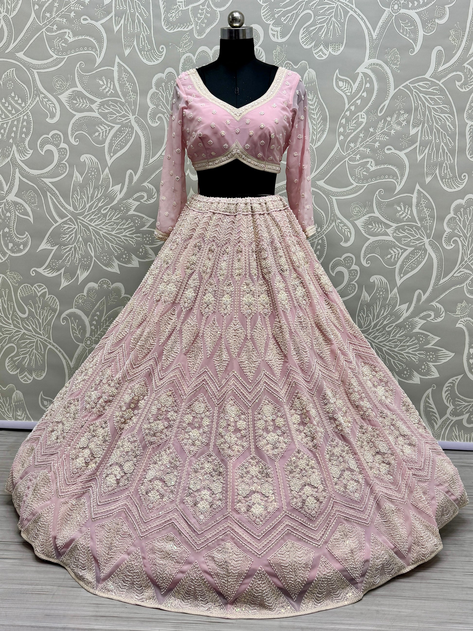 Gorgeous Pink Thread Work Georgette Bridesmaid Lehenga Choli