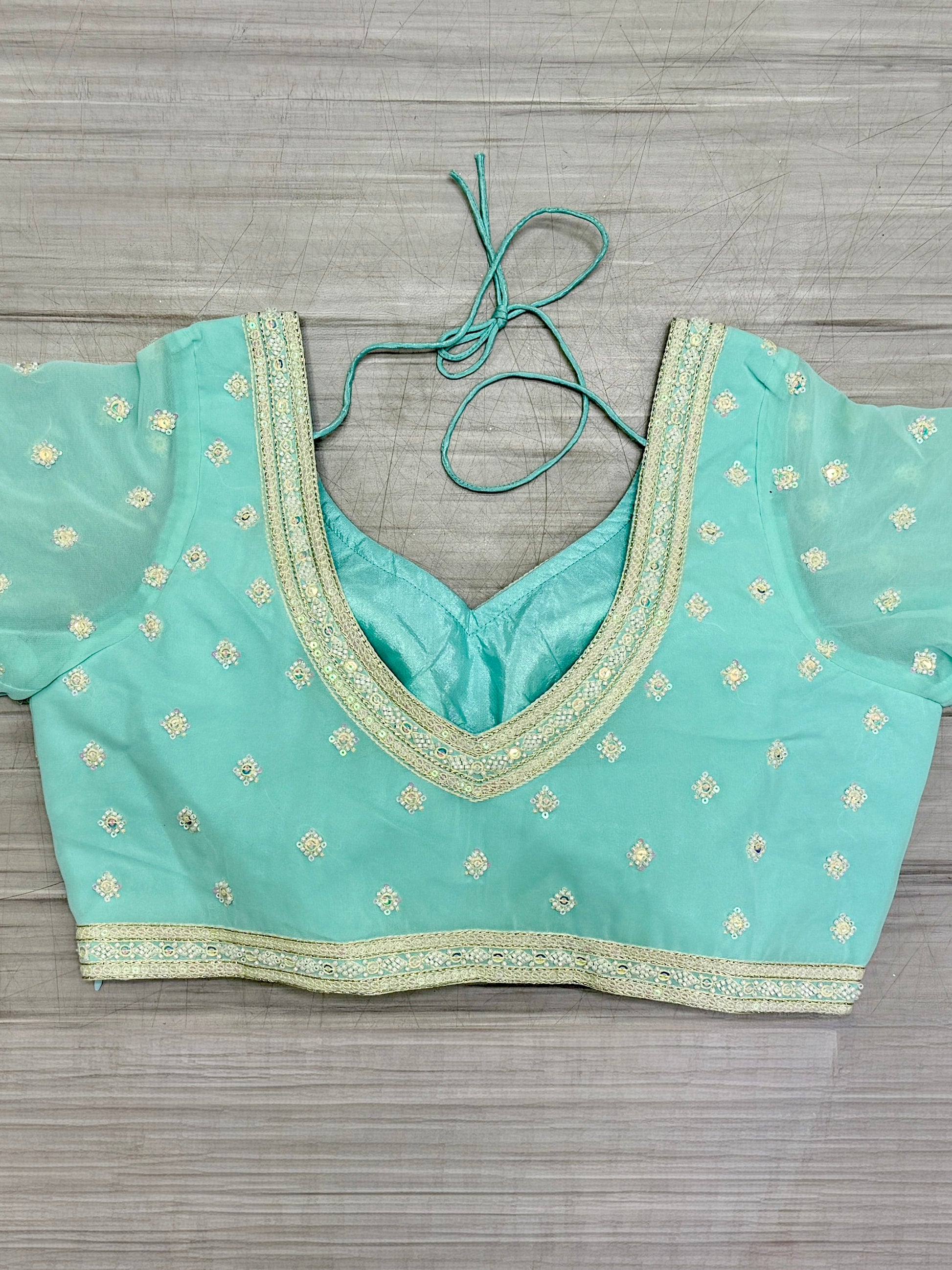 Magnetic Sky Blue Thread Work Georgette Bridesmaid Lehenga Choli