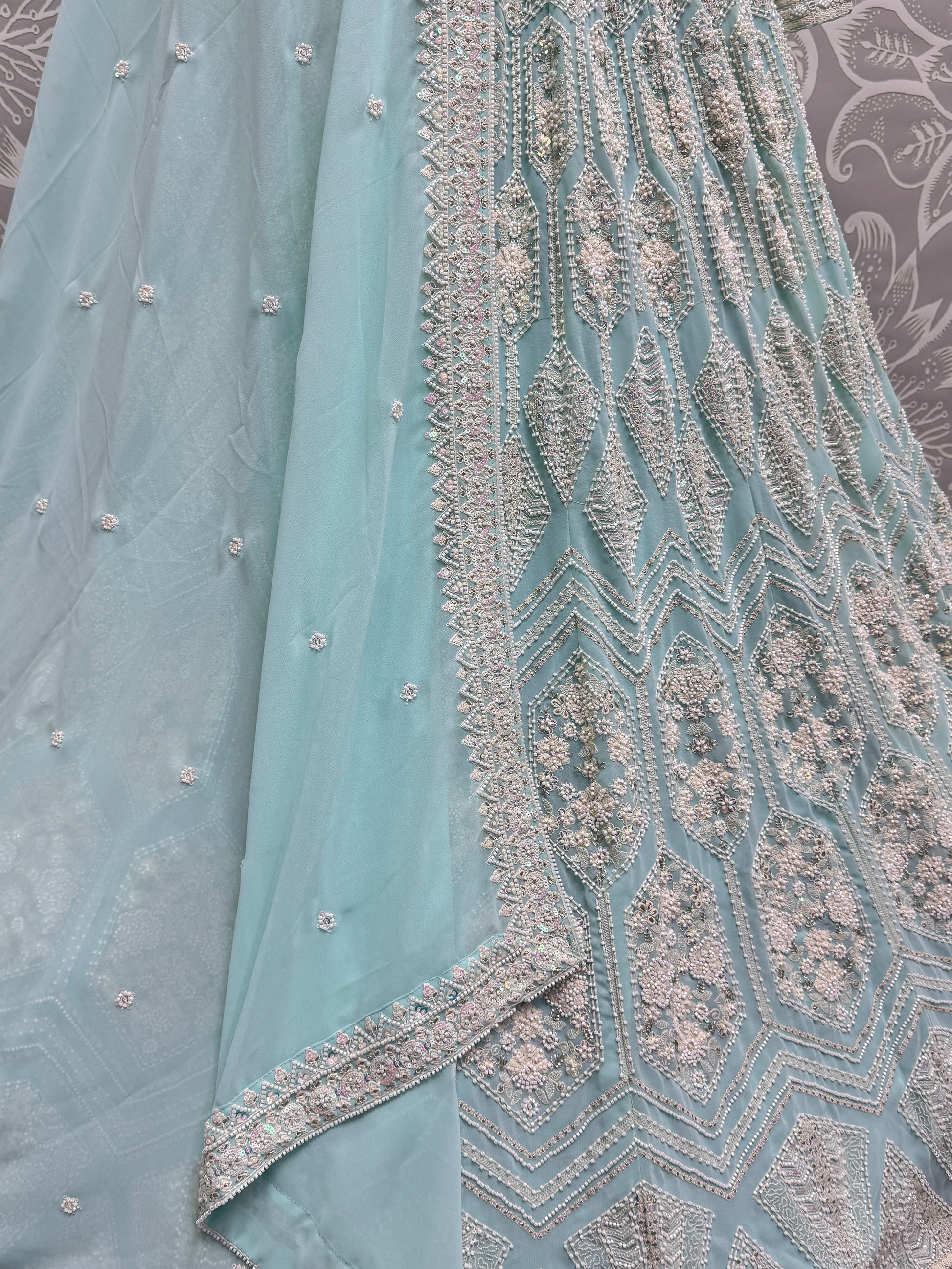 Magnetic Sky Blue Thread Work Georgette Bridesmaid Lehenga Choli