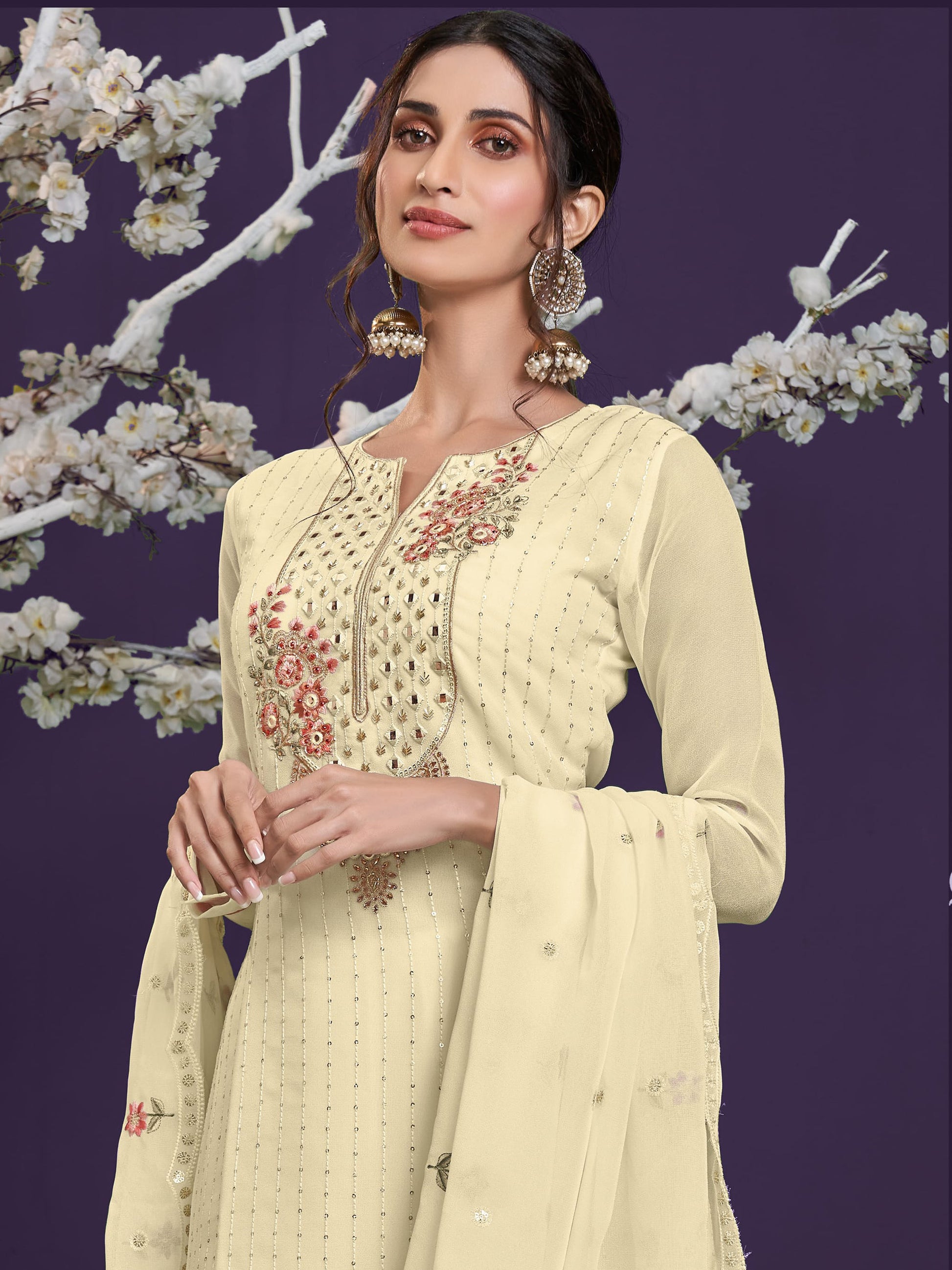 Gorgeous Yellow Sequins Work Georgette Party Wear Sharara Suit