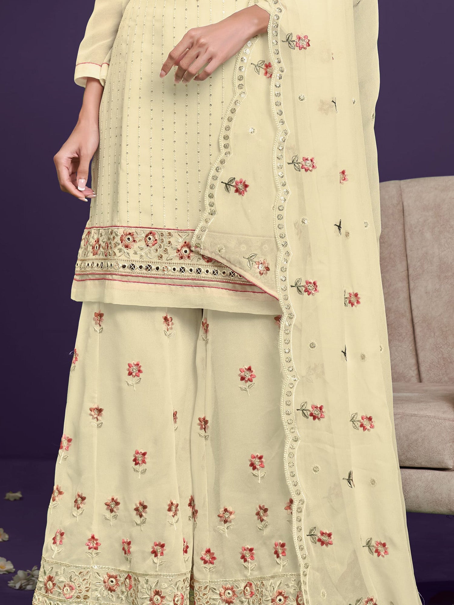 Gorgeous Yellow Sequins Work Georgette Party Wear Sharara Suit