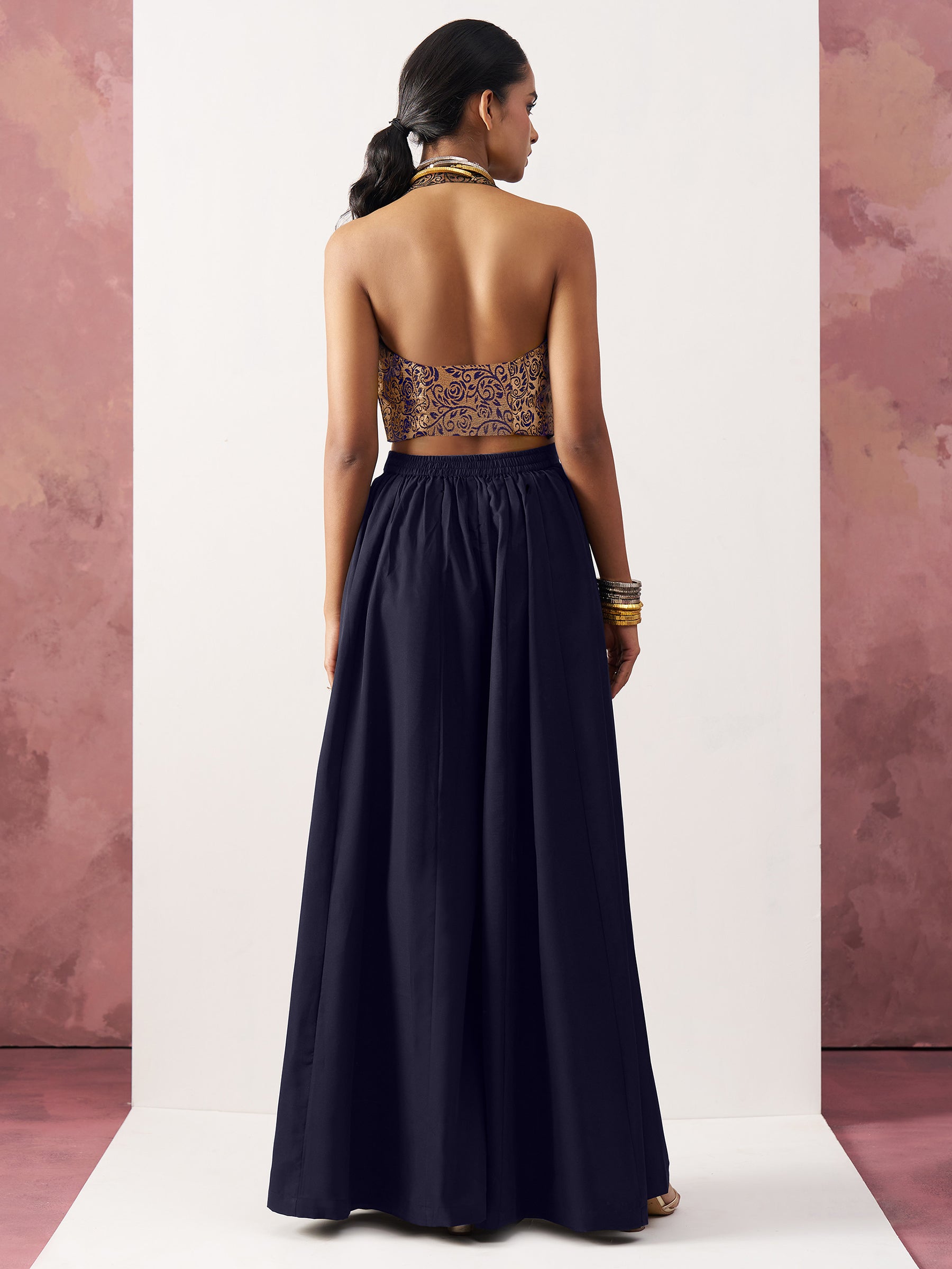 Magnetic Navy Blue Jacquard Event Wear Waistcoat Indo-Western Co-Ord Set