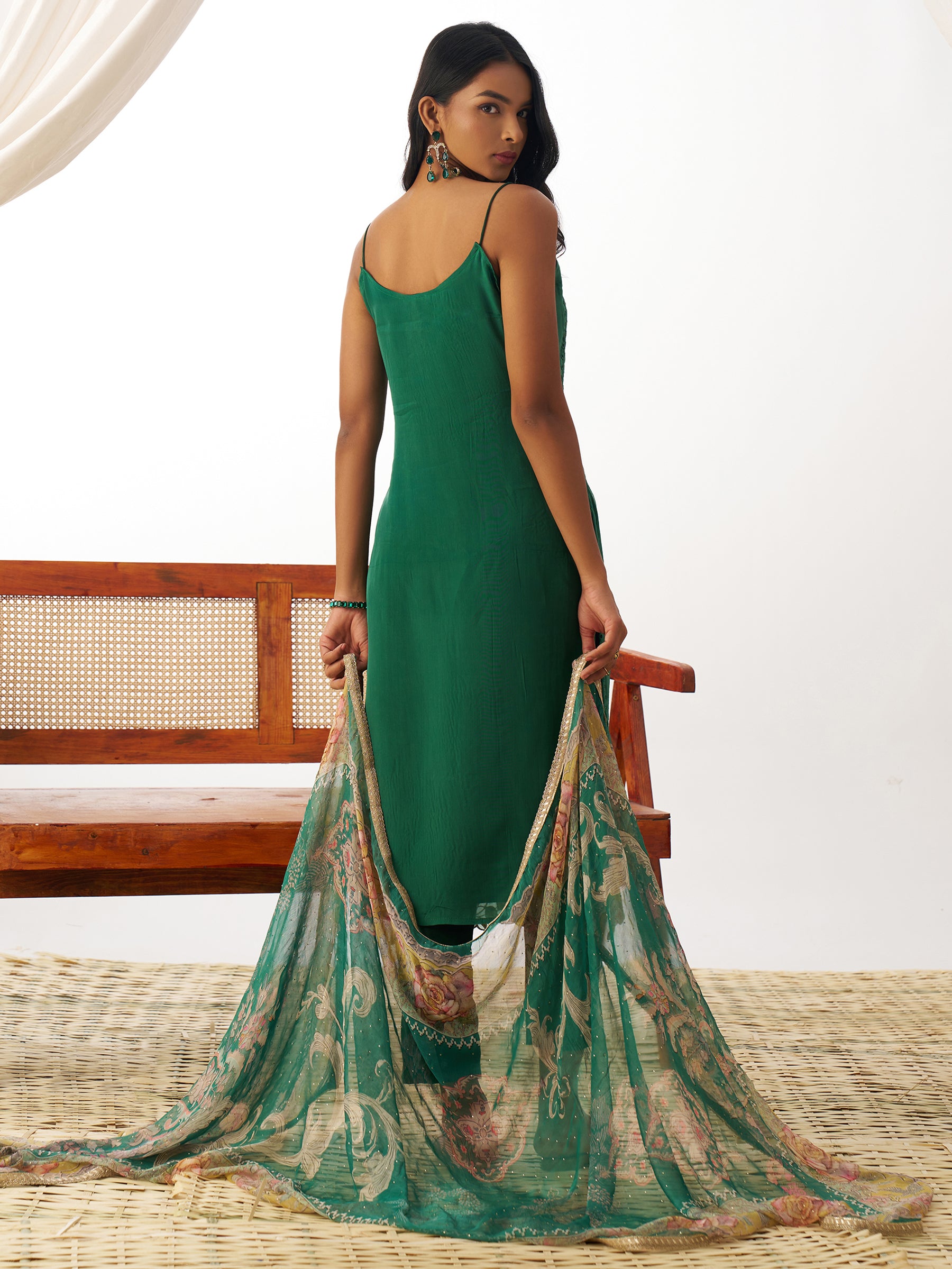 Special Green Thread Work Organza Mehendi Wear Suit With Dupatta