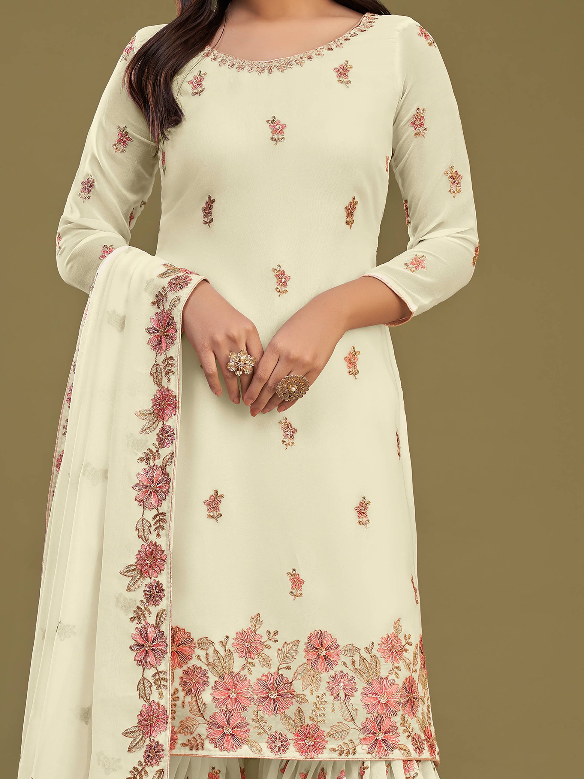 Beautiful Lemon Yellow Embroidered Georgette Party Wear Sharara Suit