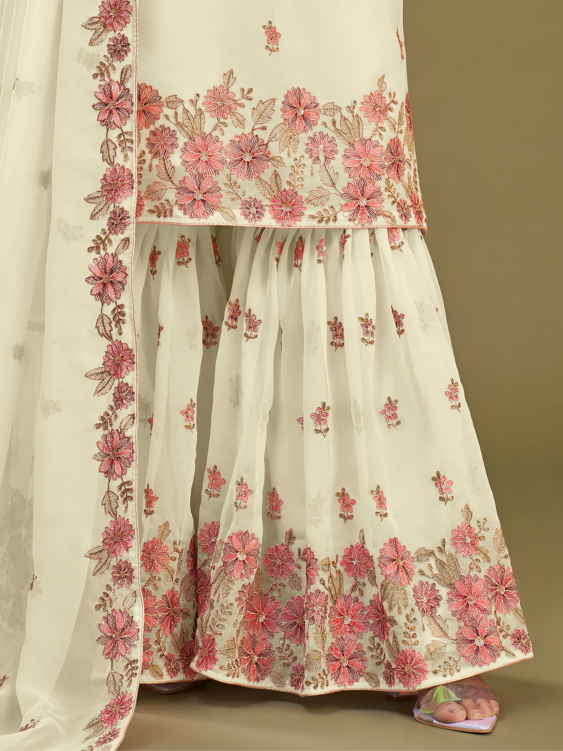 Beautiful Lemon Yellow Embroidered Georgette Party Wear Sharara Suit