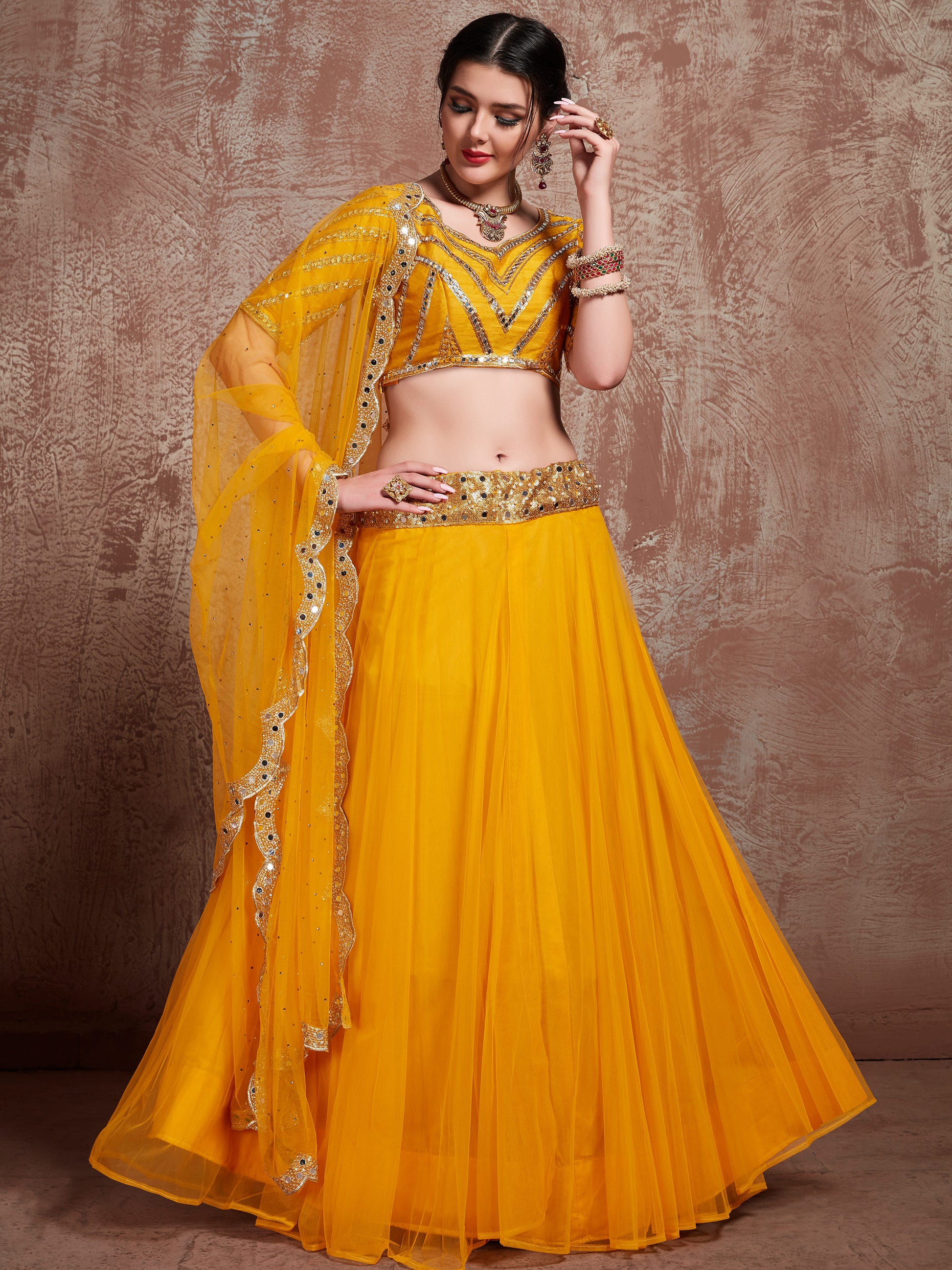 Glamorous Yellow Net Haldi Wear Lehenga Choli With Dupatta