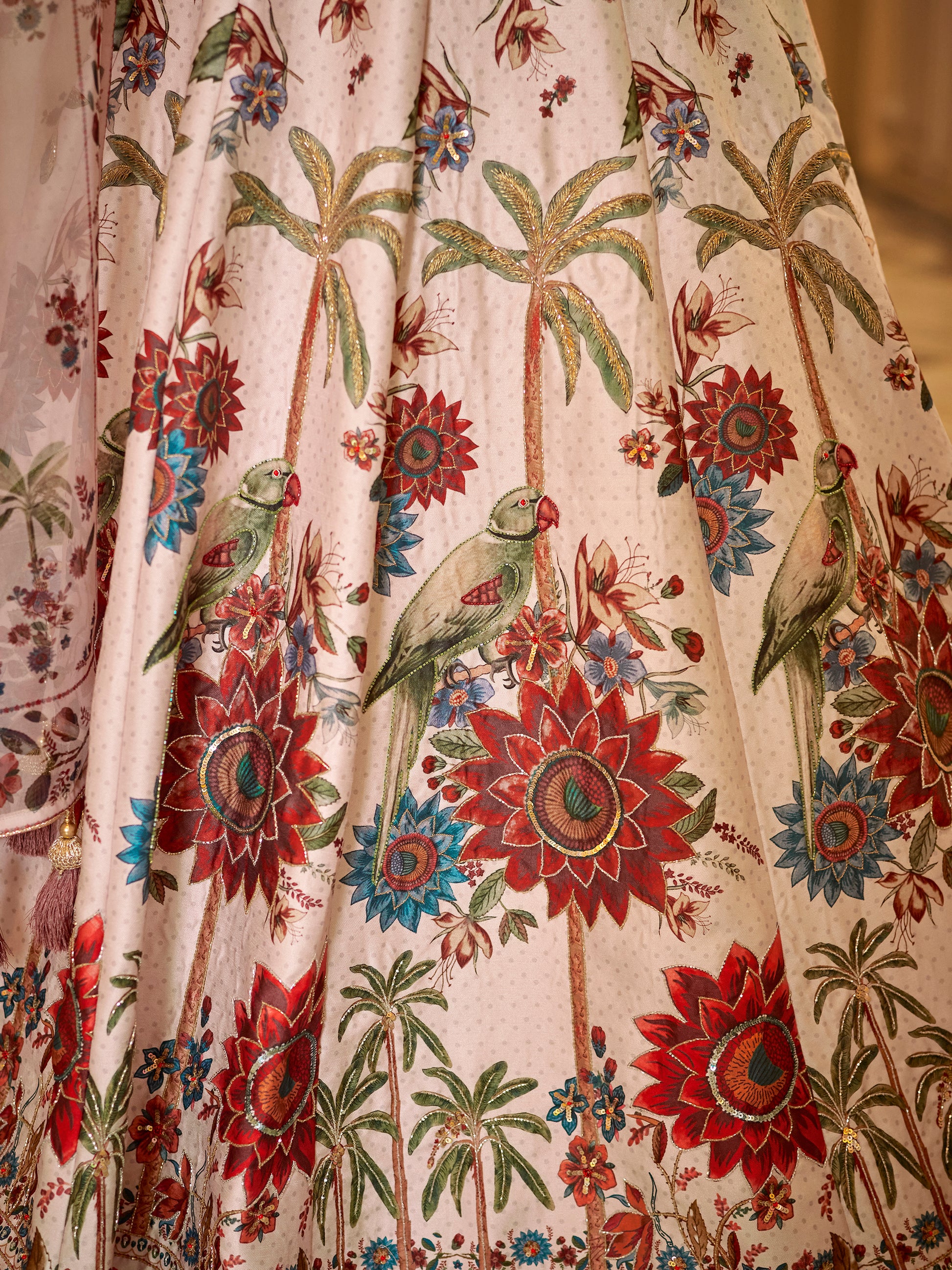 Beautiful Off-White Floral Printed Art Silk Wedding Wear Lehenga Choli