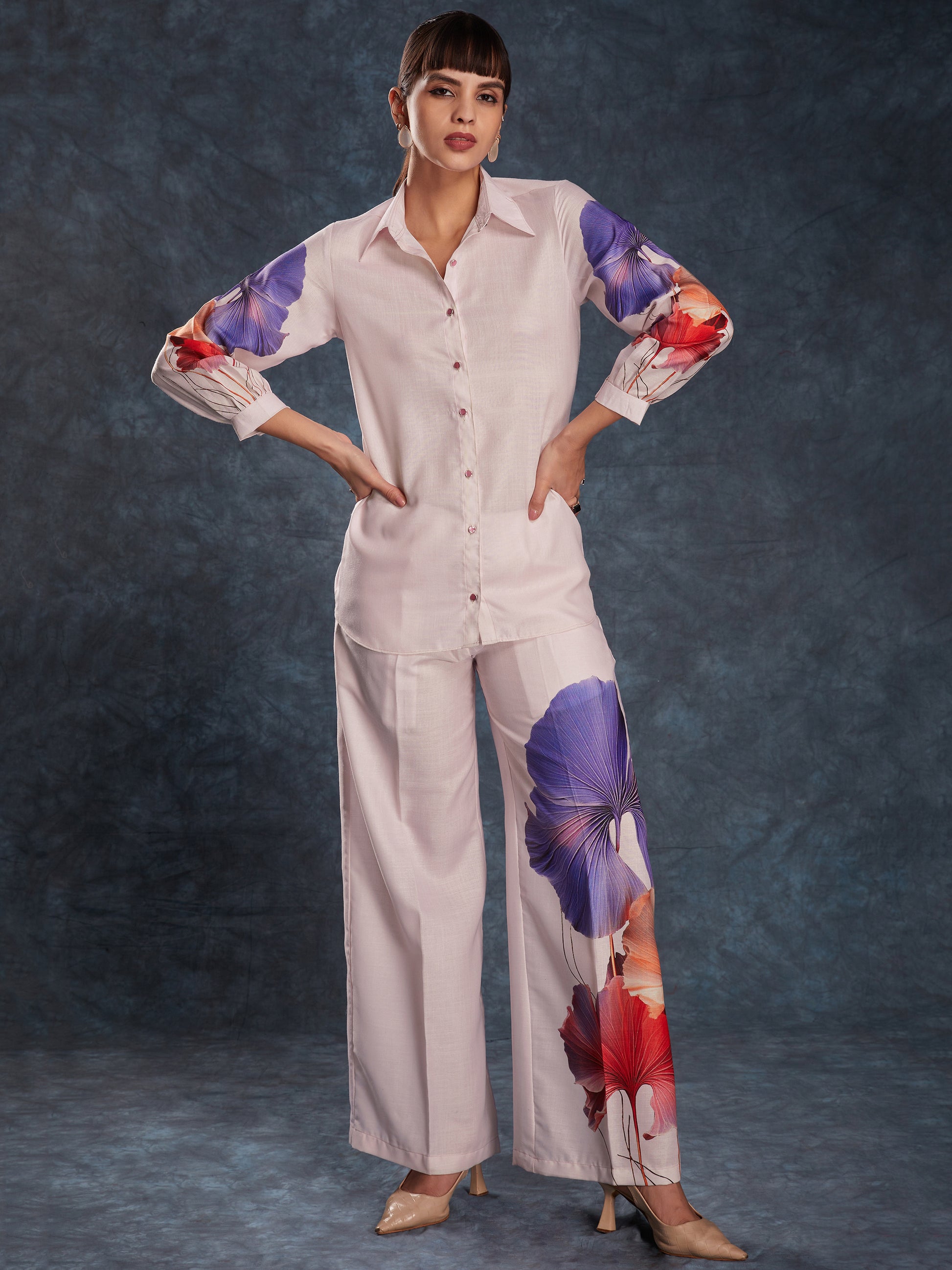 Fabulous Light Pink Digital Printed Linen Office Wear Co-Ord Set