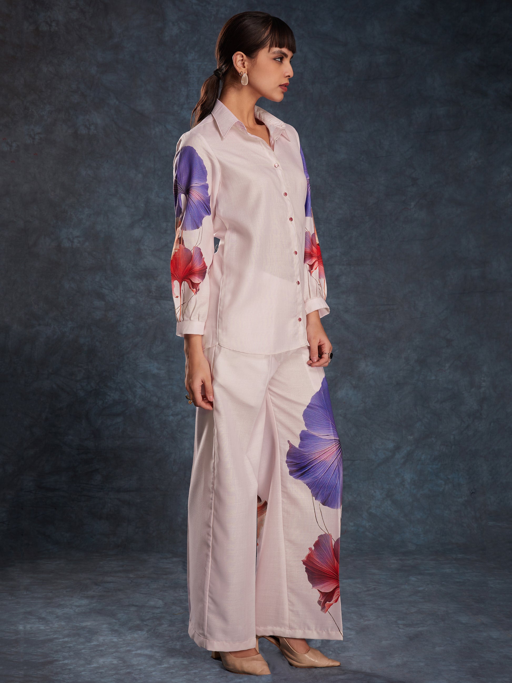 Fabulous Light Pink Digital Printed Linen Office Wear Co-Ord Set
