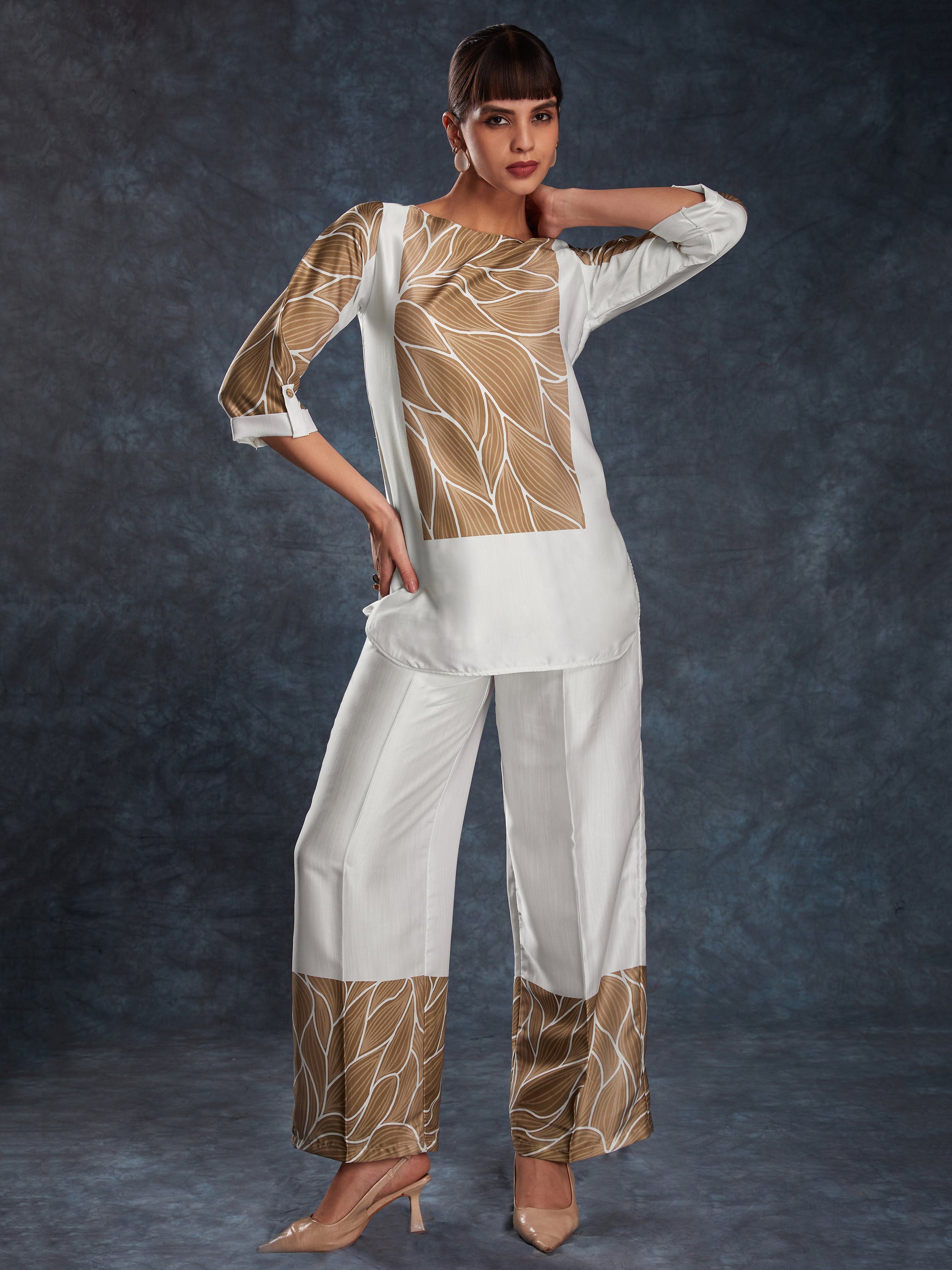 Bewitching White Digital Printed Linen Casual Wear Co-Ord Set