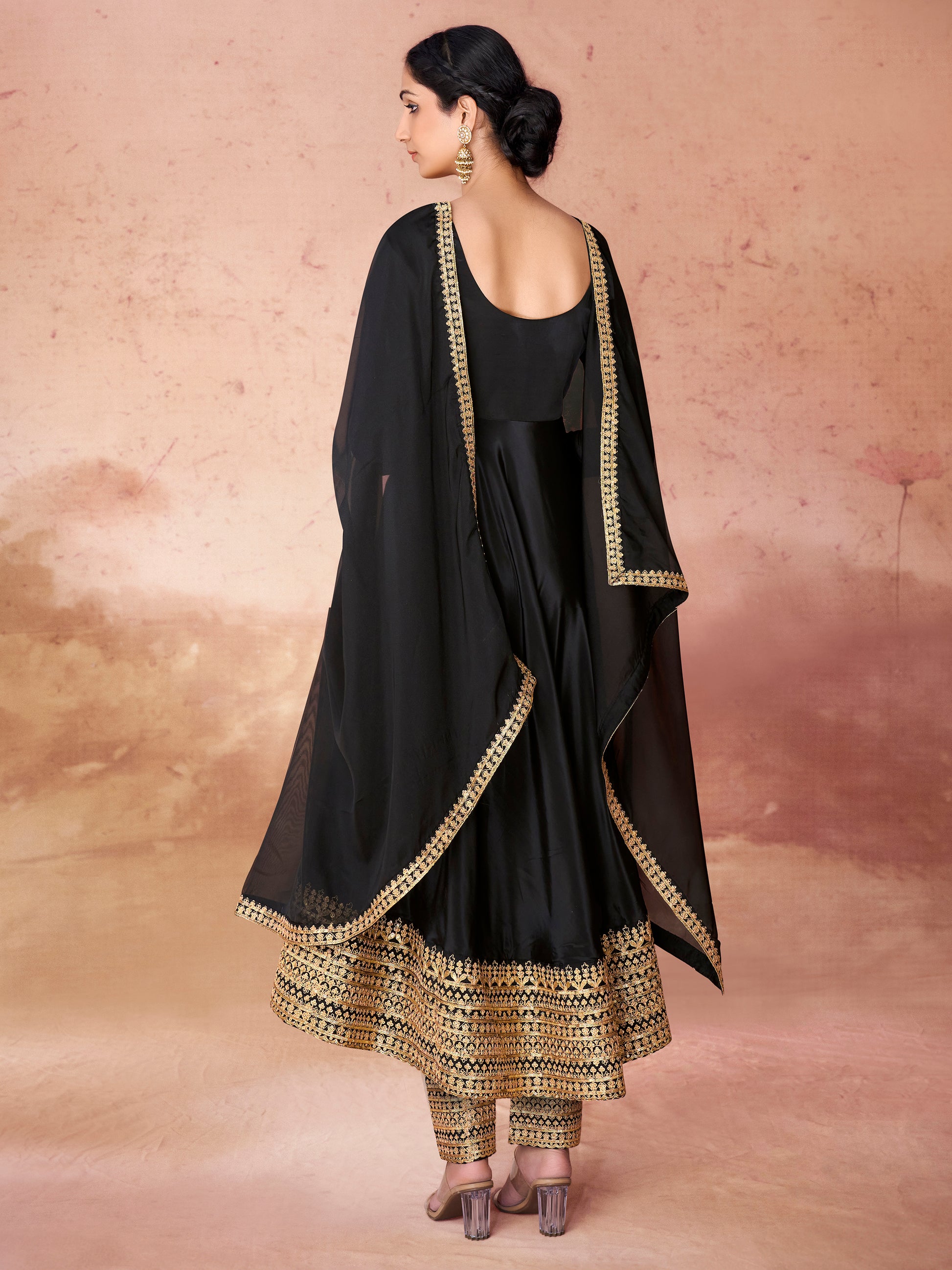 Wonderful Black Heavy Embroidered Border Anarkali Suit With Dupatta