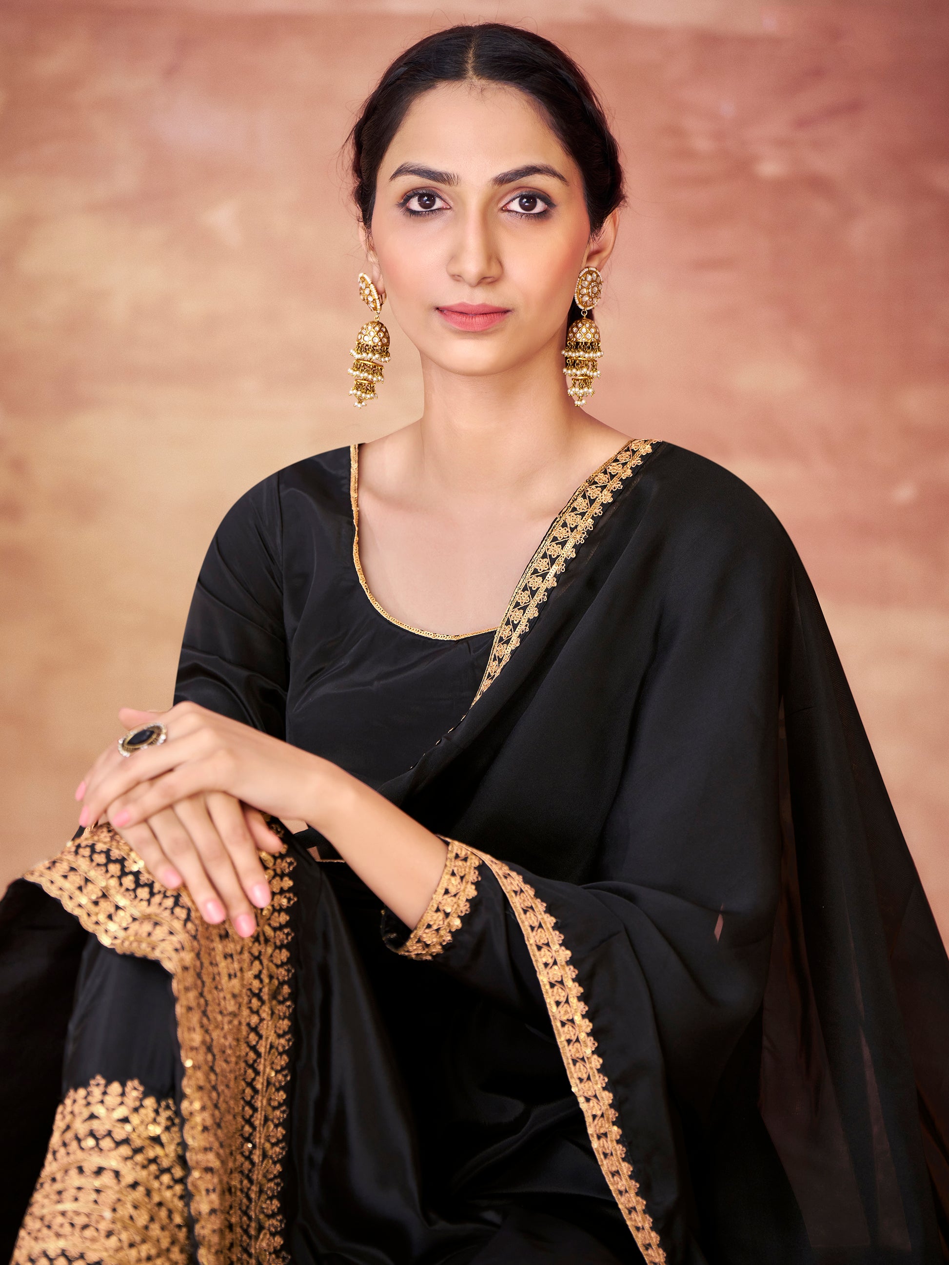 Wonderful Black Heavy Embroidered Border Anarkali Suit With Dupatta
