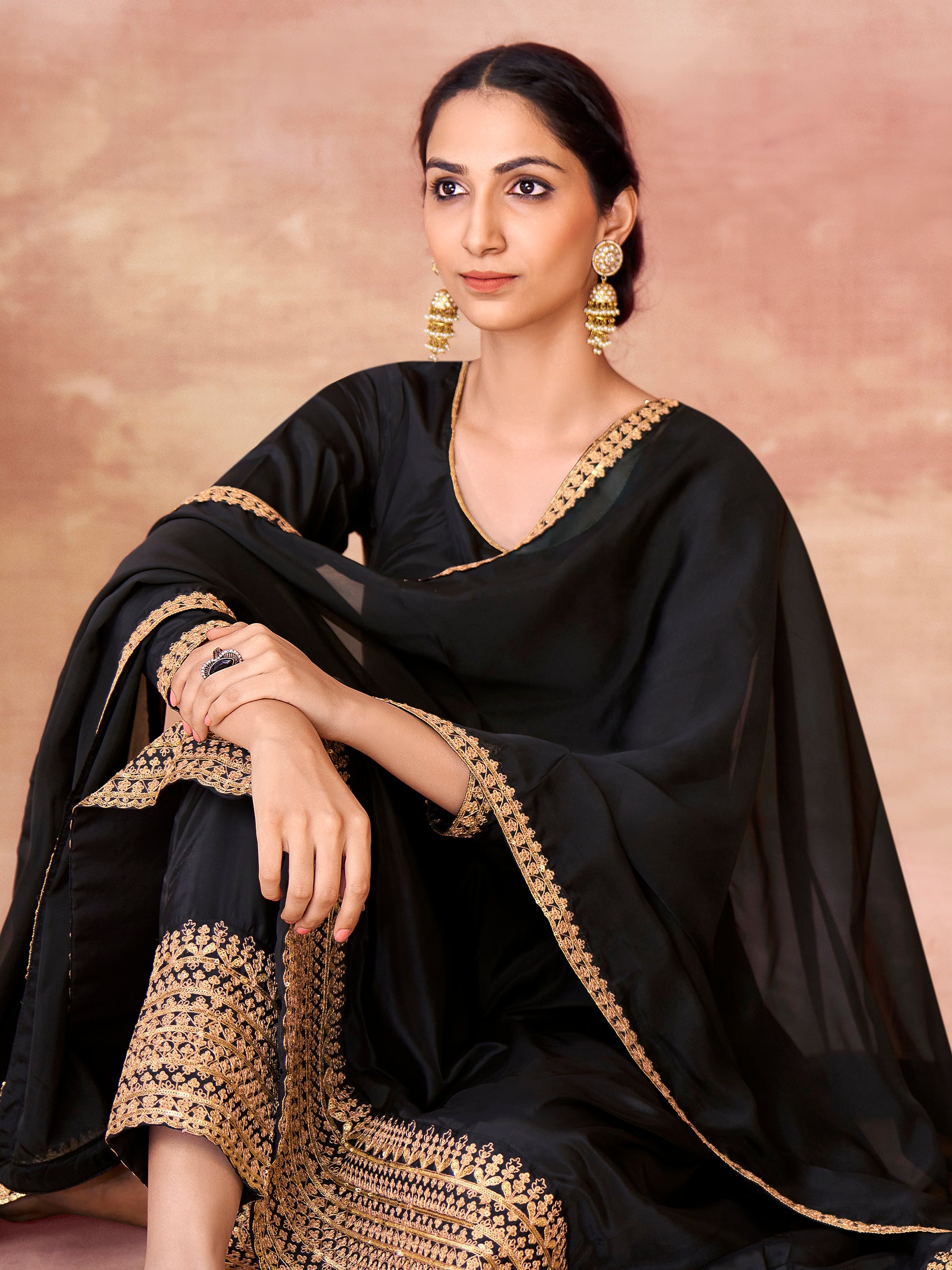 Wonderful Black Heavy Embroidered Border Anarkali Suit With Dupatta