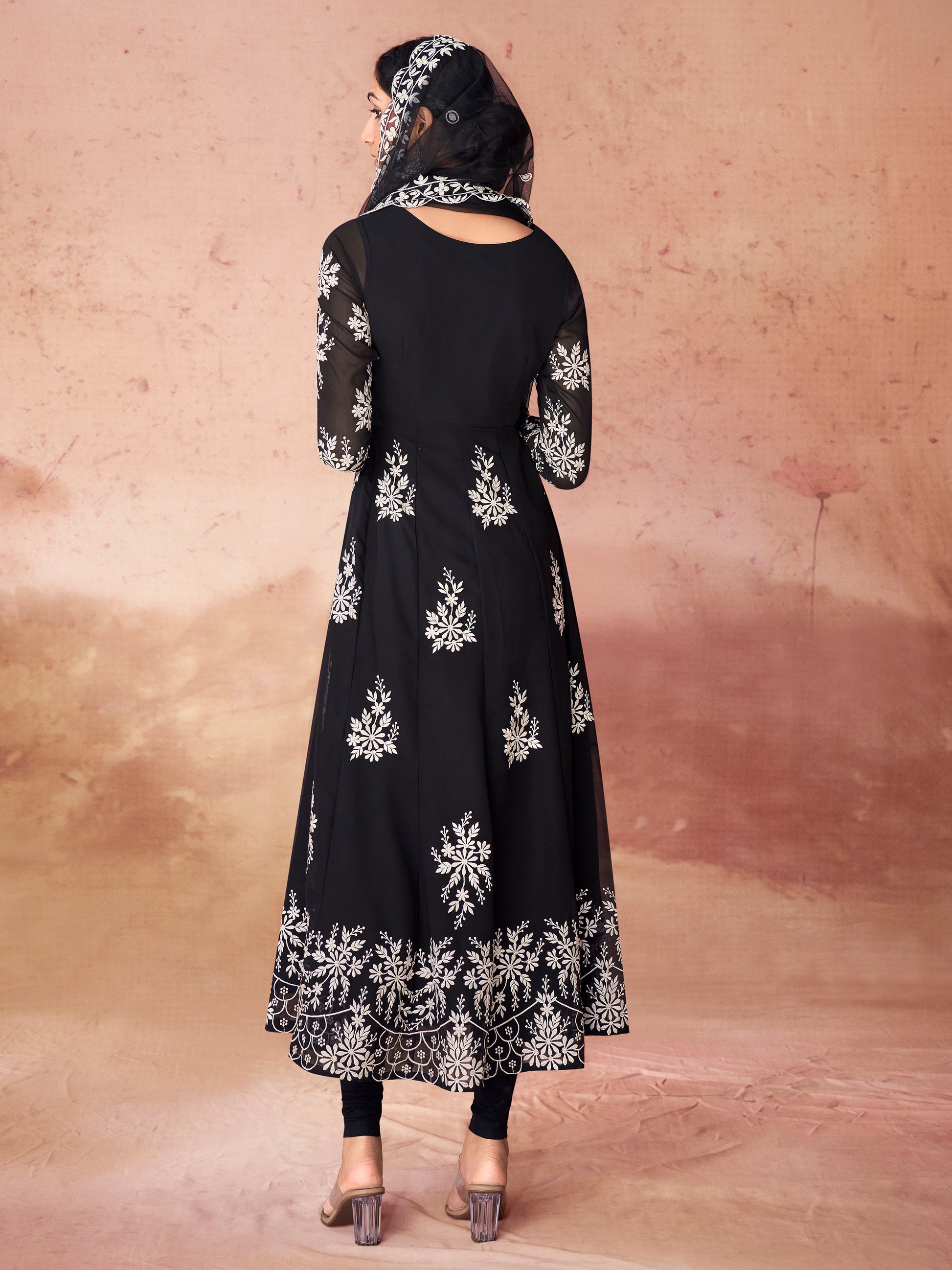 Fabulous Black Embroidered Georgette Event Wear Salwar Kameez
