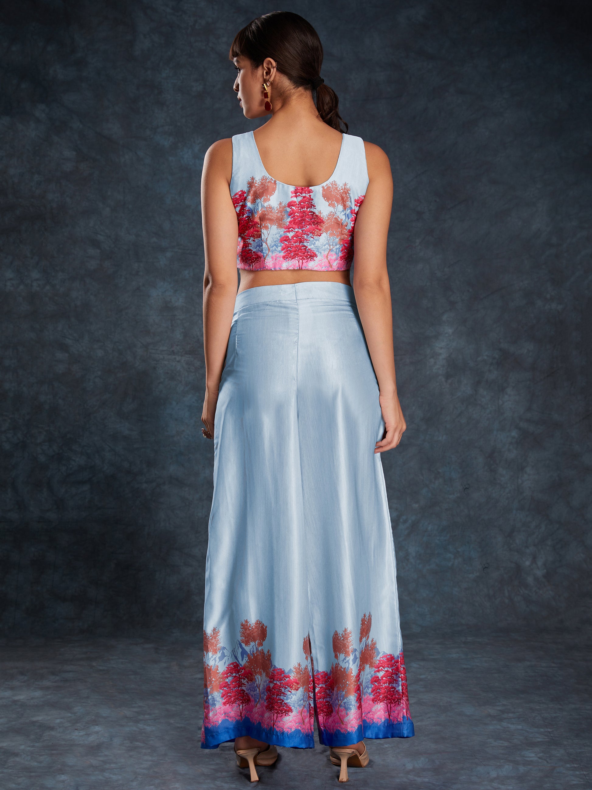 Awesome Sky Blue Digital Printed Linen Western Wear Co-Ord Set