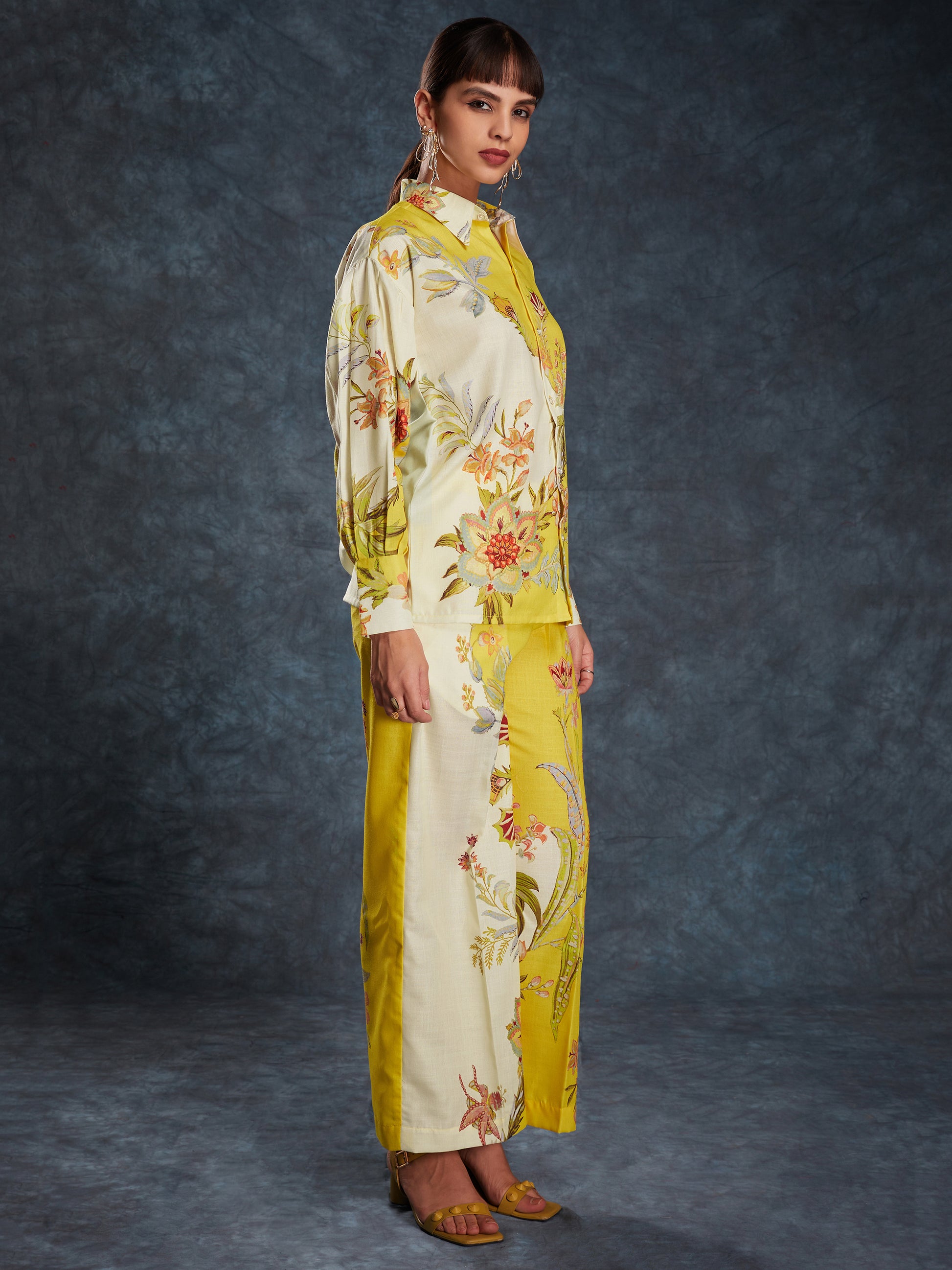 Gorgeous Yellow Floral Printed Linen Office Wear Co-Ord Set