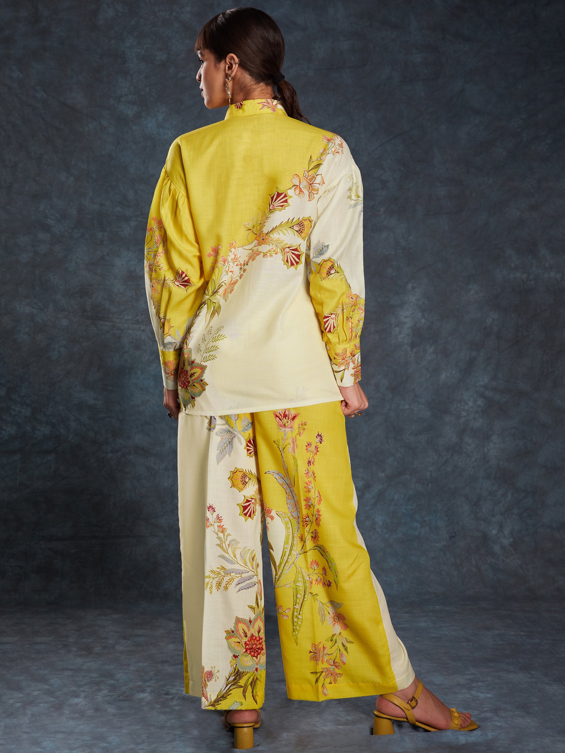 Gorgeous Yellow Floral Printed Linen Office Wear Co-Ord Set