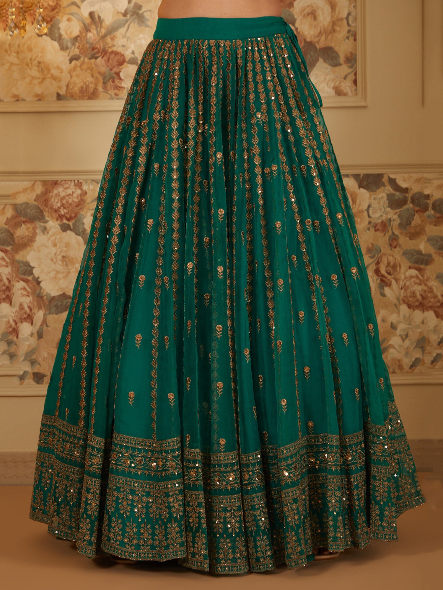 Stunning Green Sequins Work Organza Festive Wear Lehenga Choli