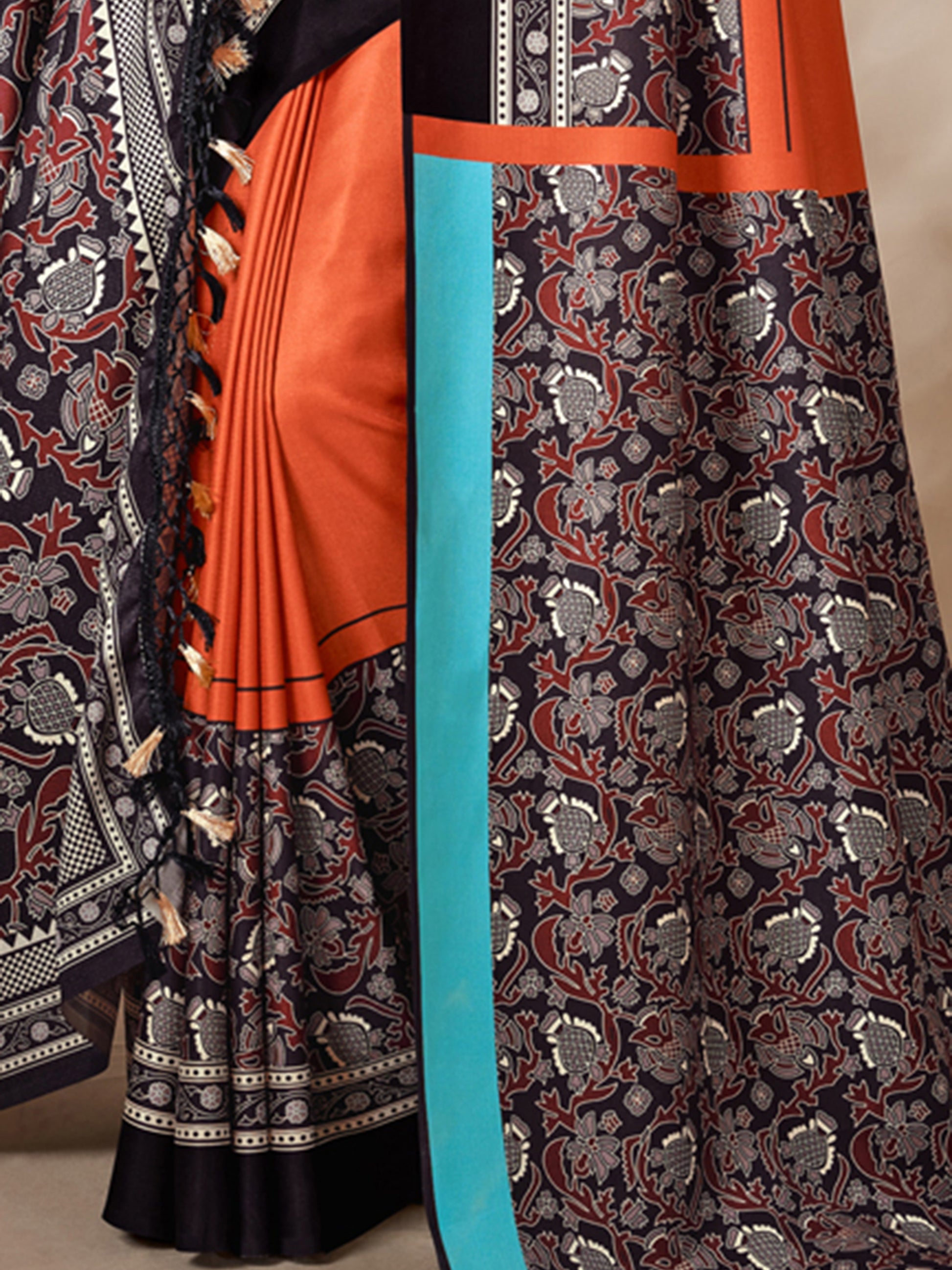 Adorable Orange Digital Printed Pashmina Event Wear Saree With Shawl