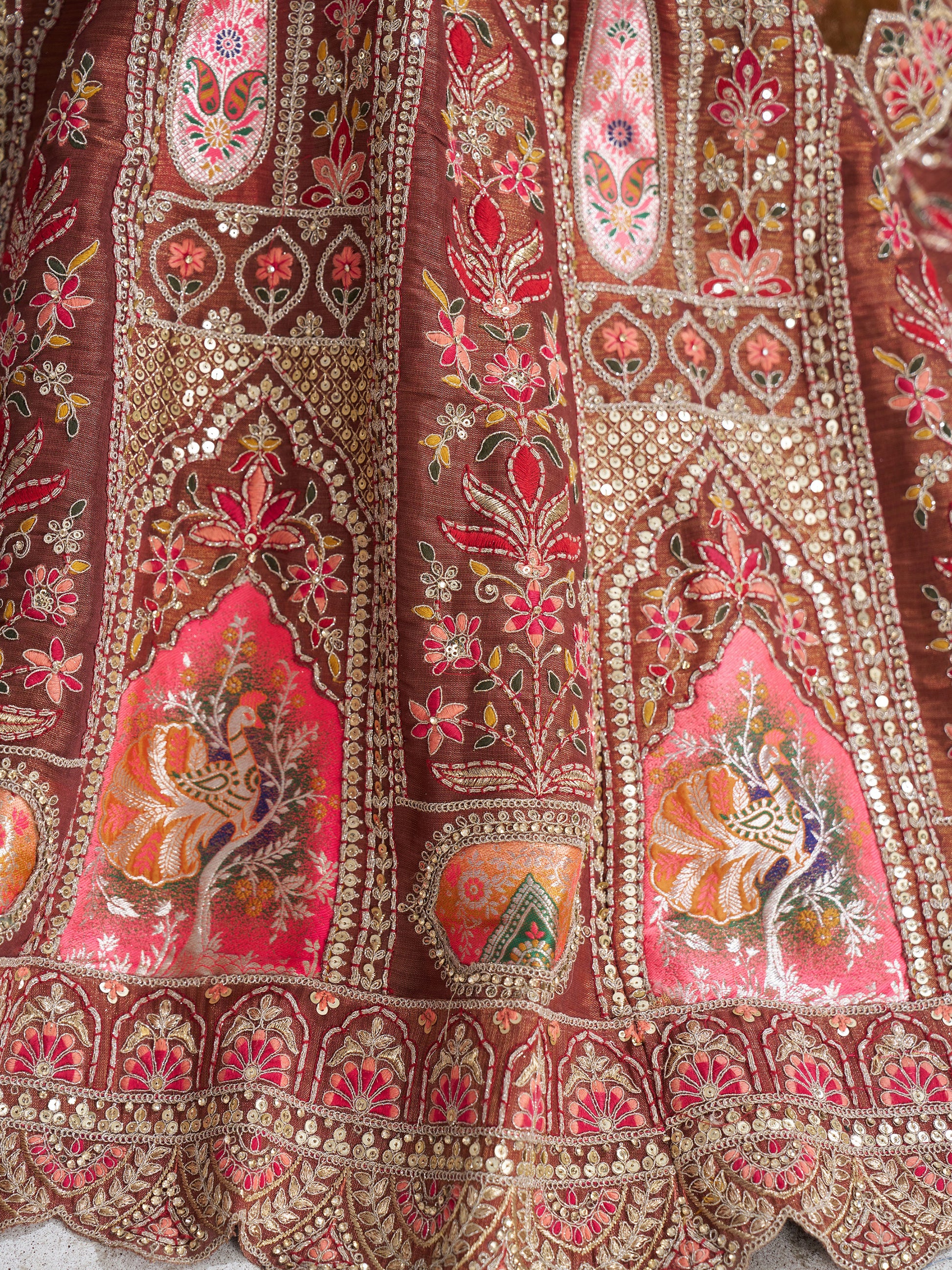 Amazing Brown Sequins Banarasi Silk Designer Lehenga Choli
