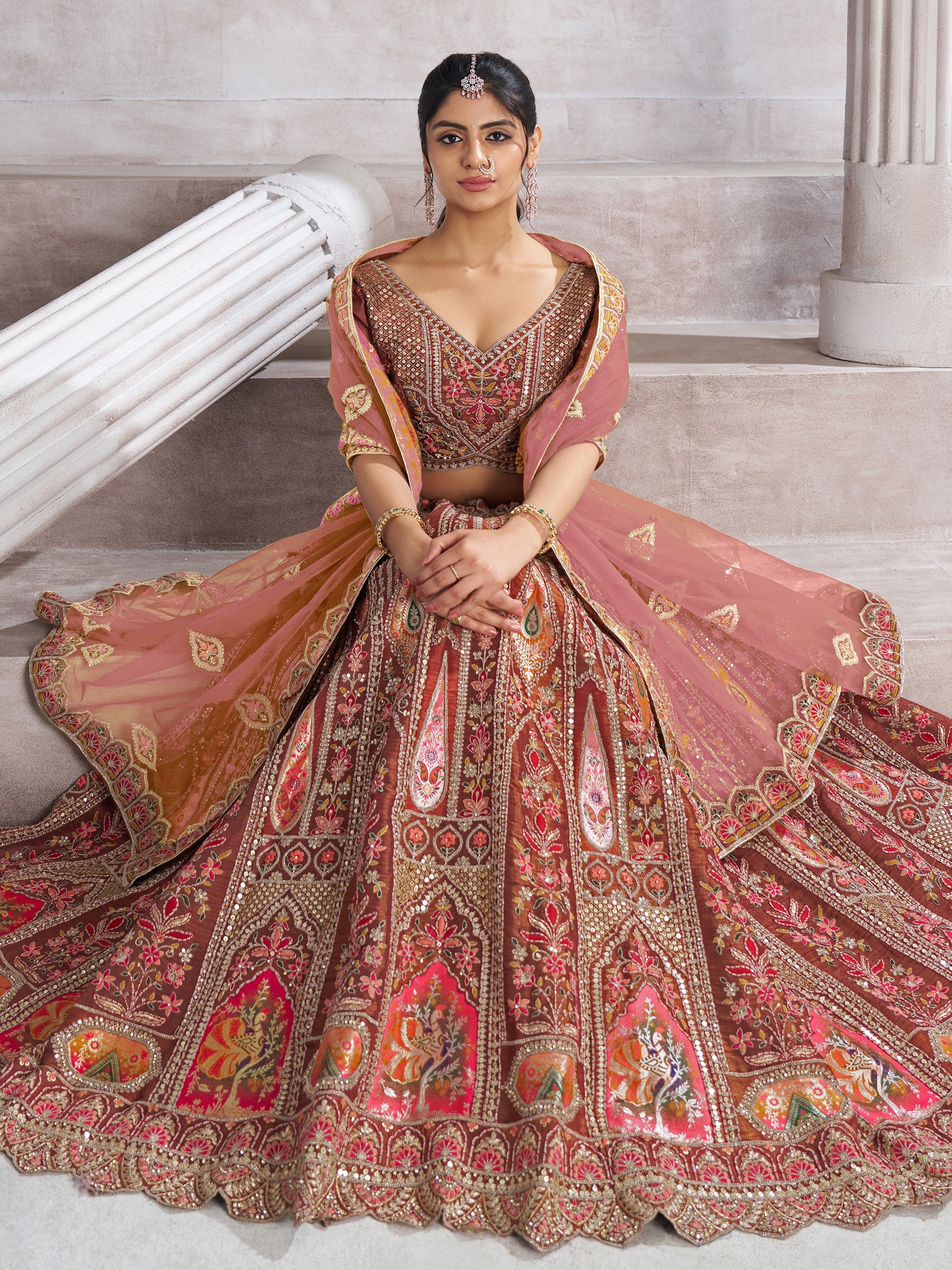 Amazing Brown Sequins Banarasi Silk Designer Lehenga Choli