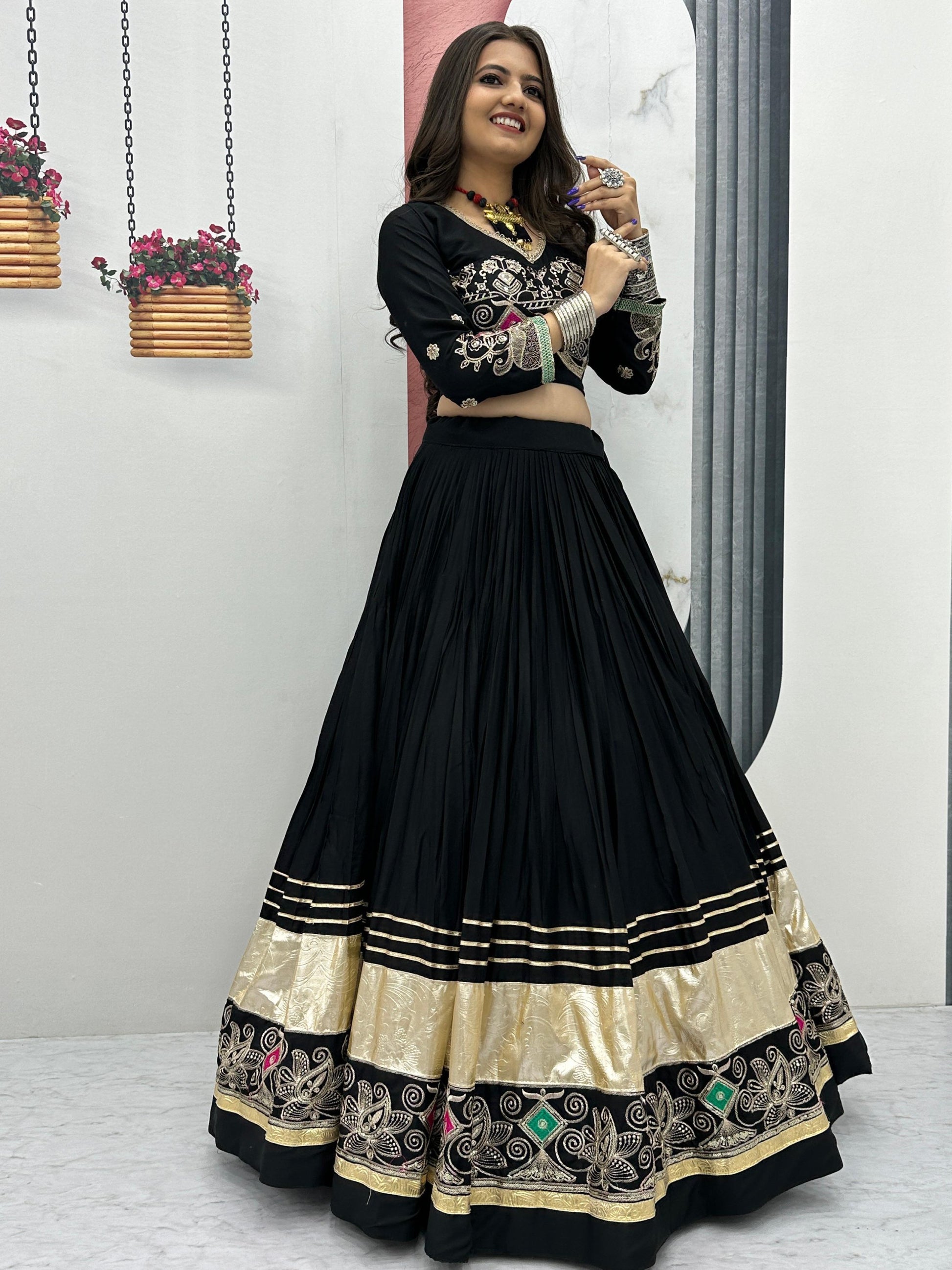 Wonderful Black Thread Embroidered Cotton Navratri Special Lehenga Choli
