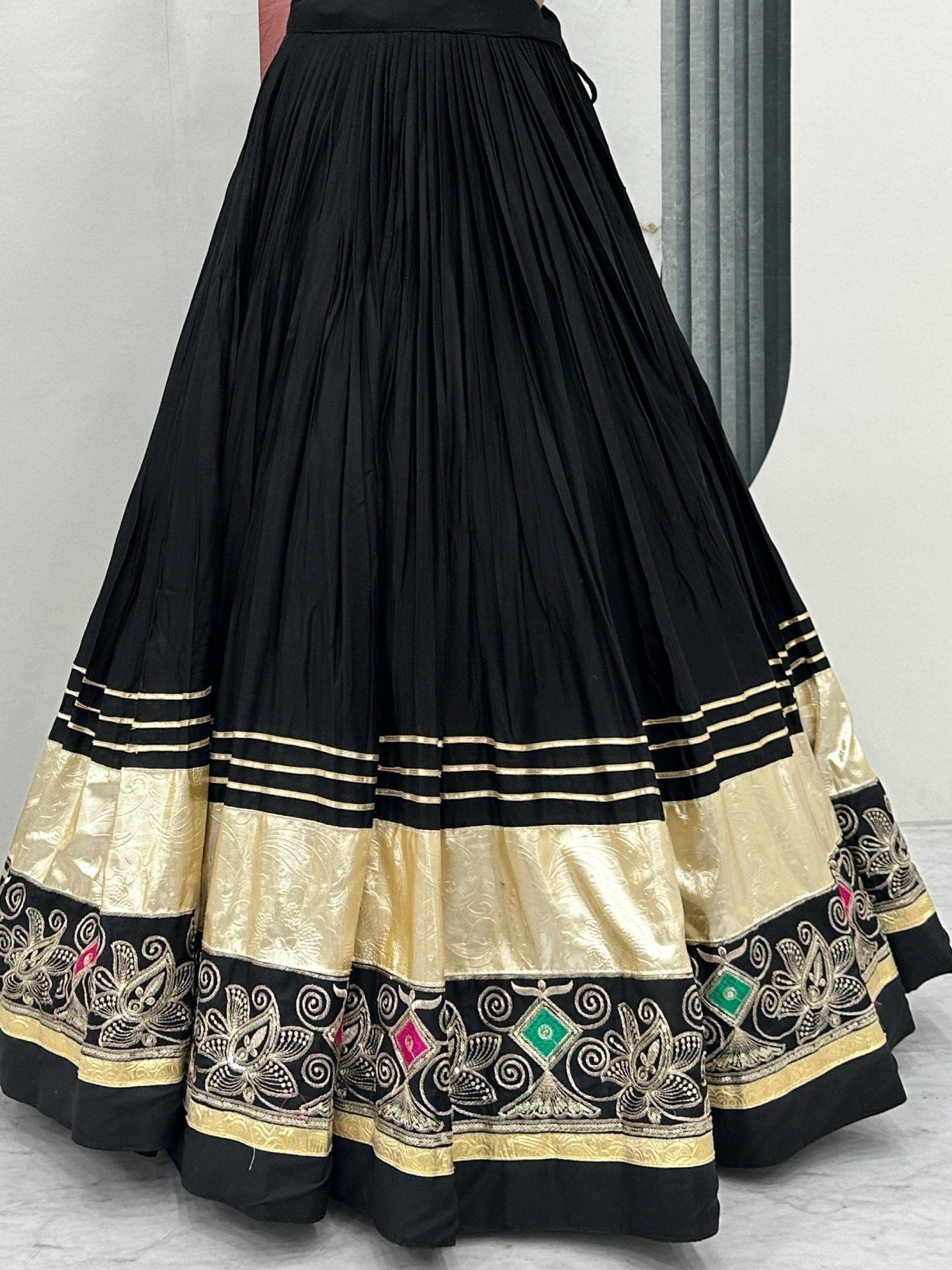 Wonderful Black Thread Embroidered Cotton Navratri Special Lehenga Choli