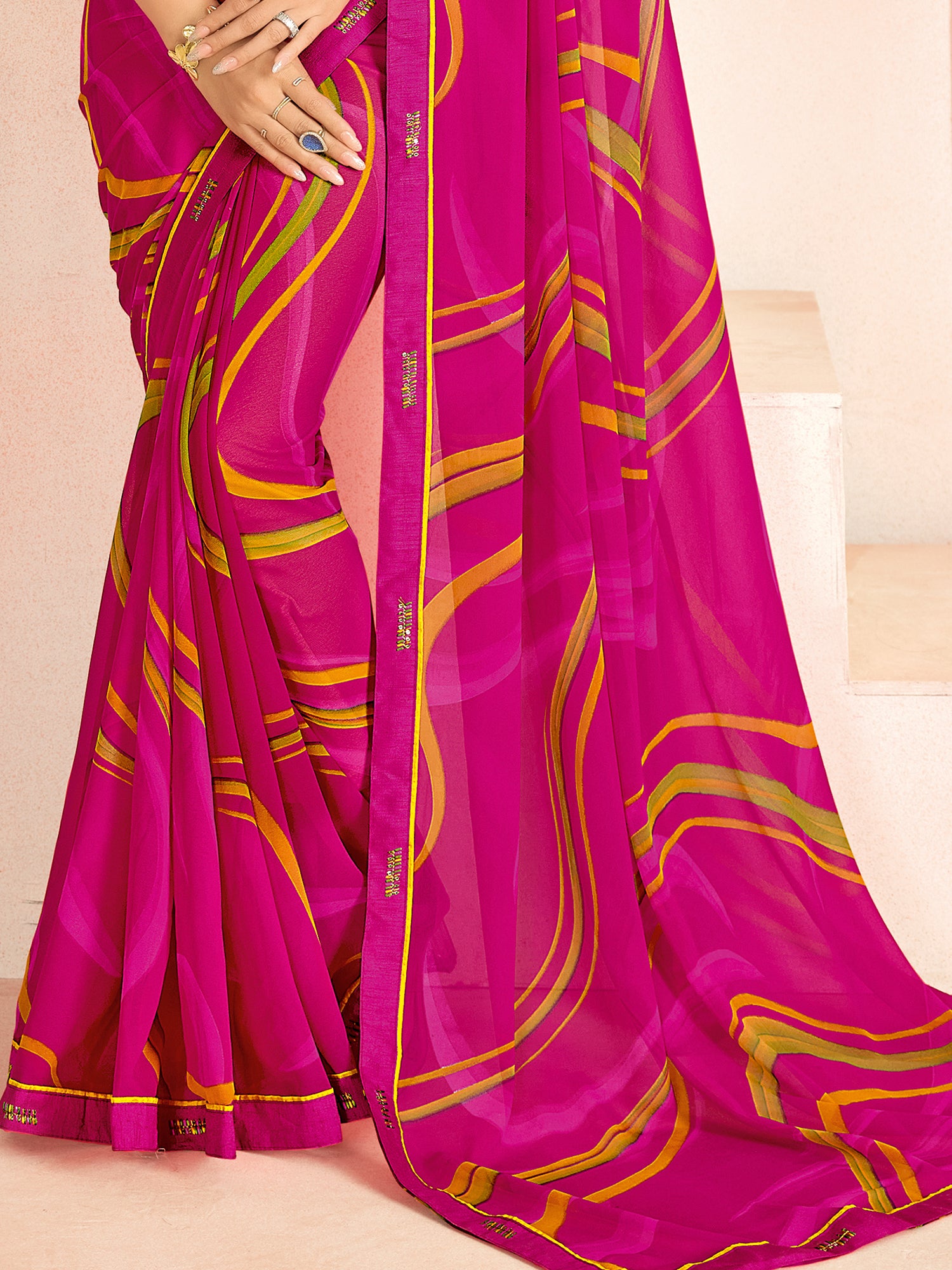 Pretty Pink Digital Printed Georgette Office Wear Saree With Blouse
