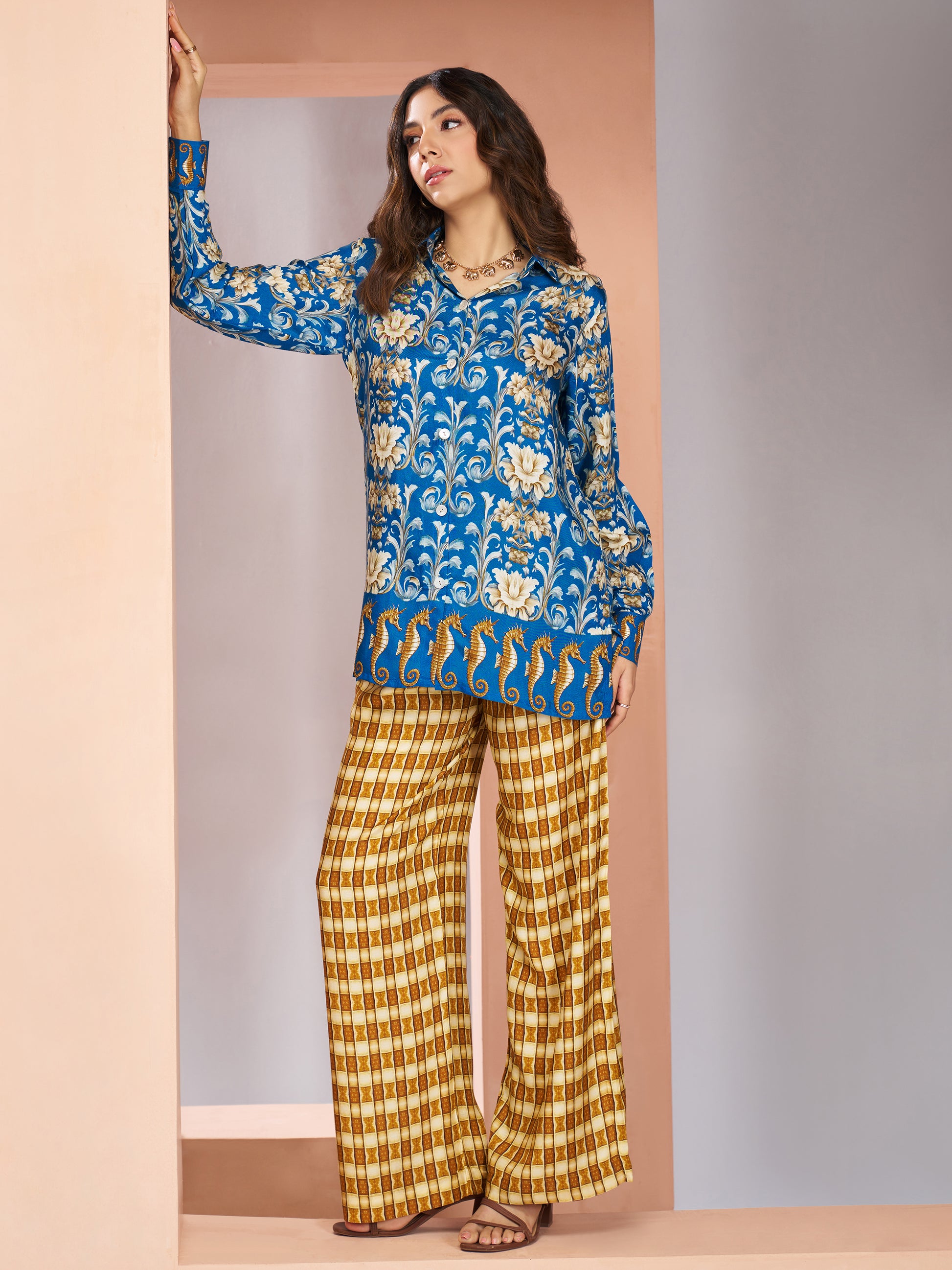 Awesome Royal Blue Printed Muslin Silk Casual Wear Co-Ord Set
