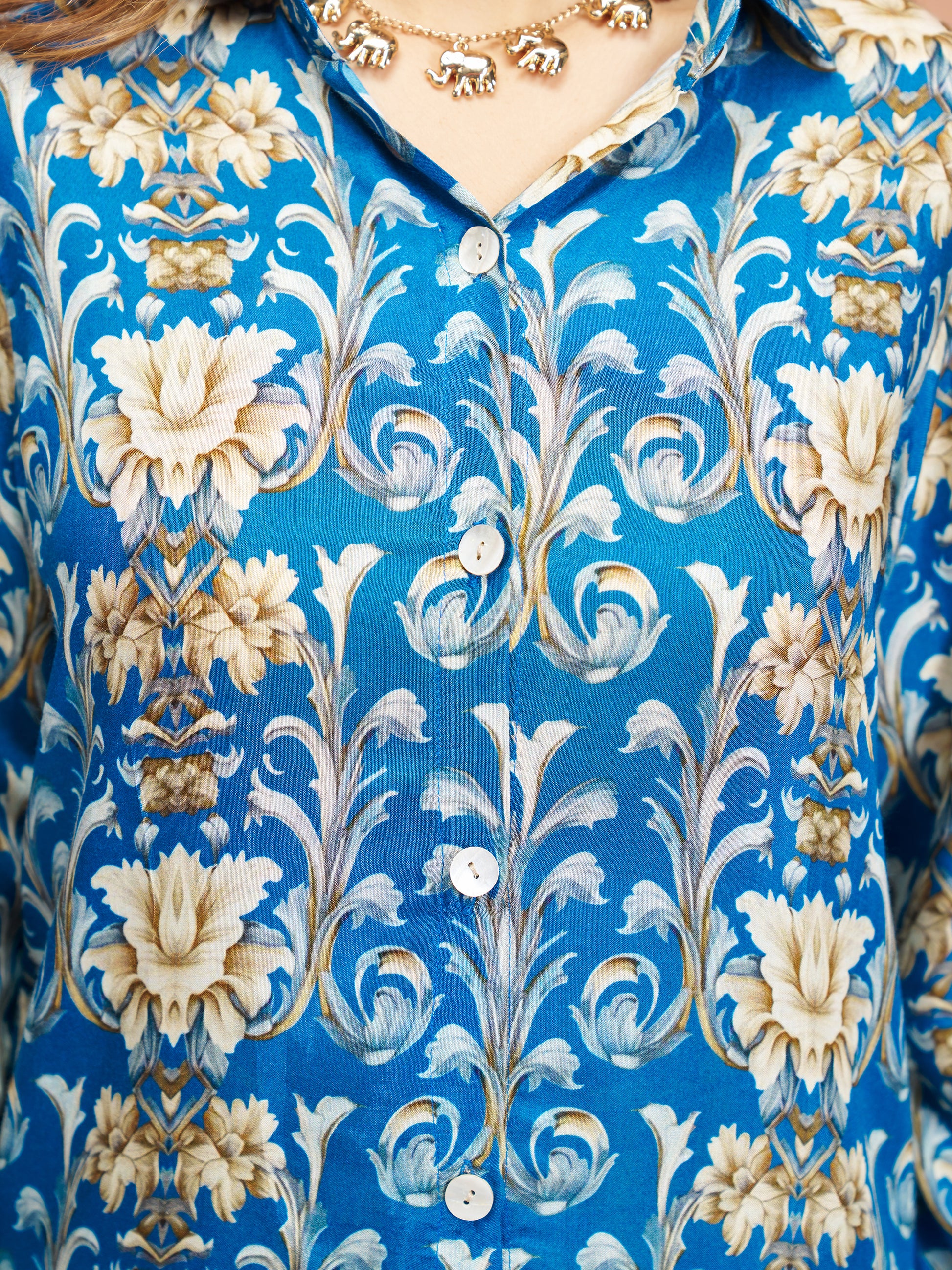 Awesome Royal Blue Printed Muslin Silk Casual Wear Co-Ord Set