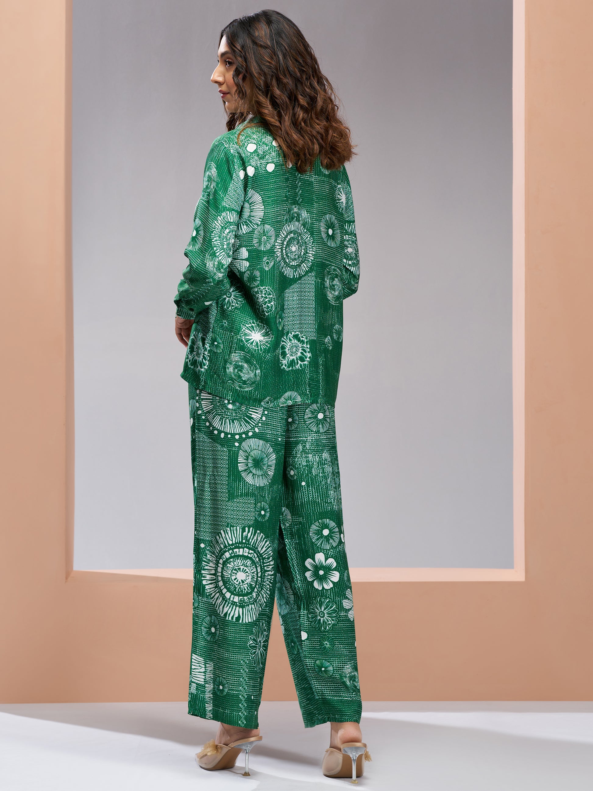 Marvelous Green Printed Muslin Silk Office Wear Co-Ord Set
