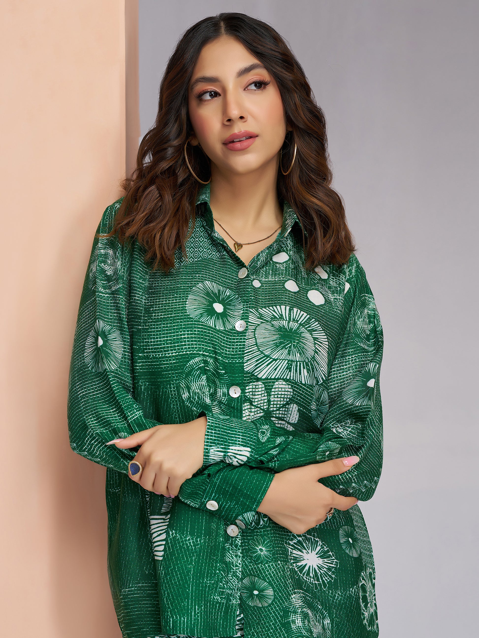 Marvelous Green Printed Muslin Silk Office Wear Co-Ord Set