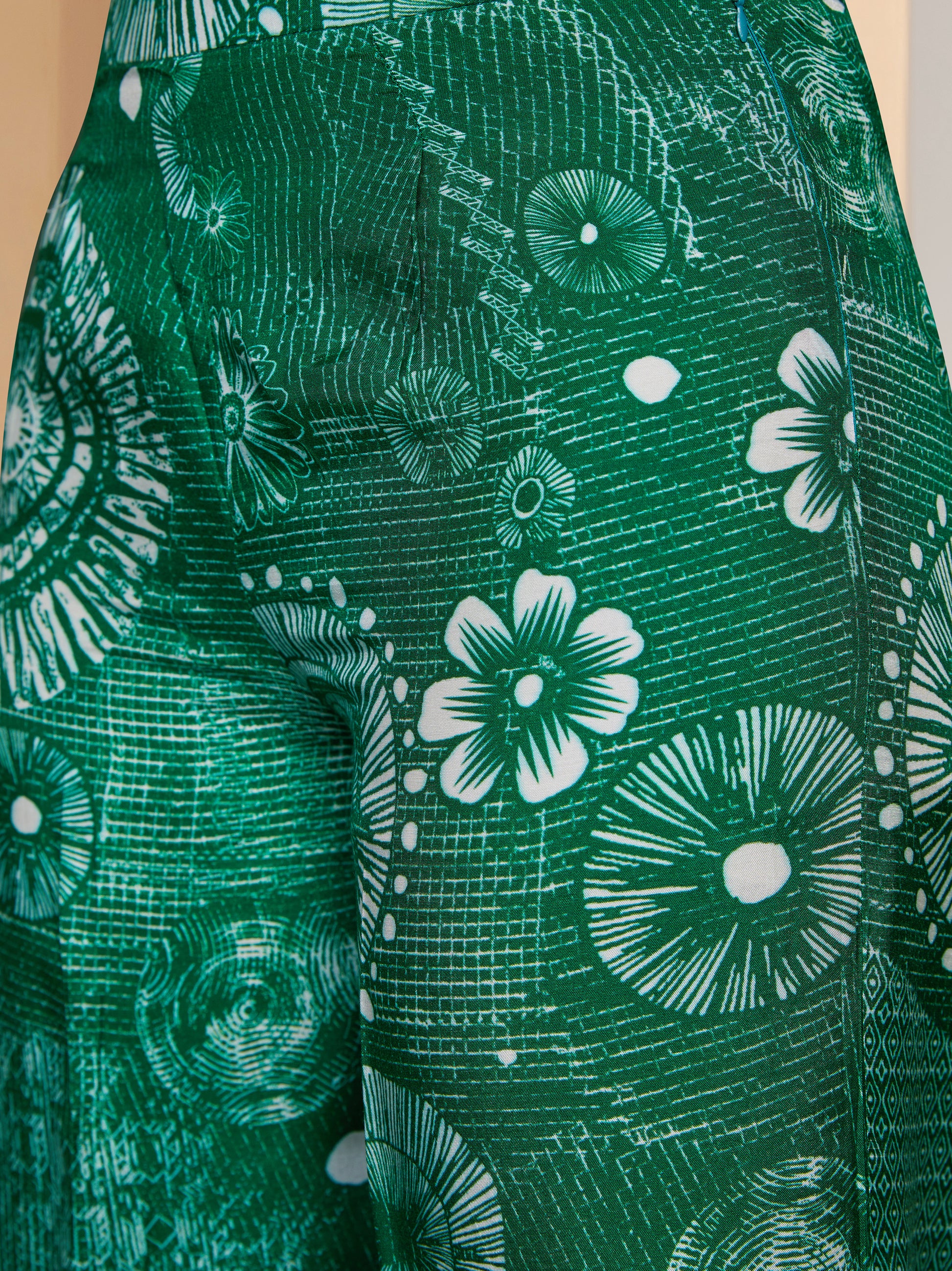 Marvelous Green Printed Muslin Silk Office Wear Co-Ord Set