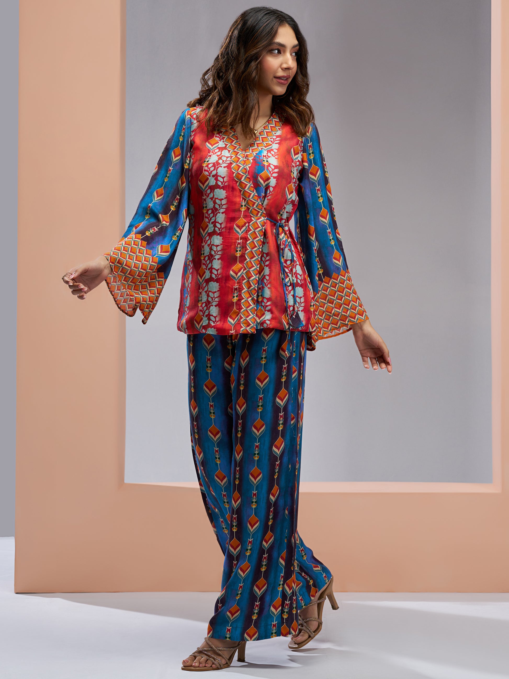 Charming Navy Blue Printed Muslin Silk Party Wear Co-Ord Set