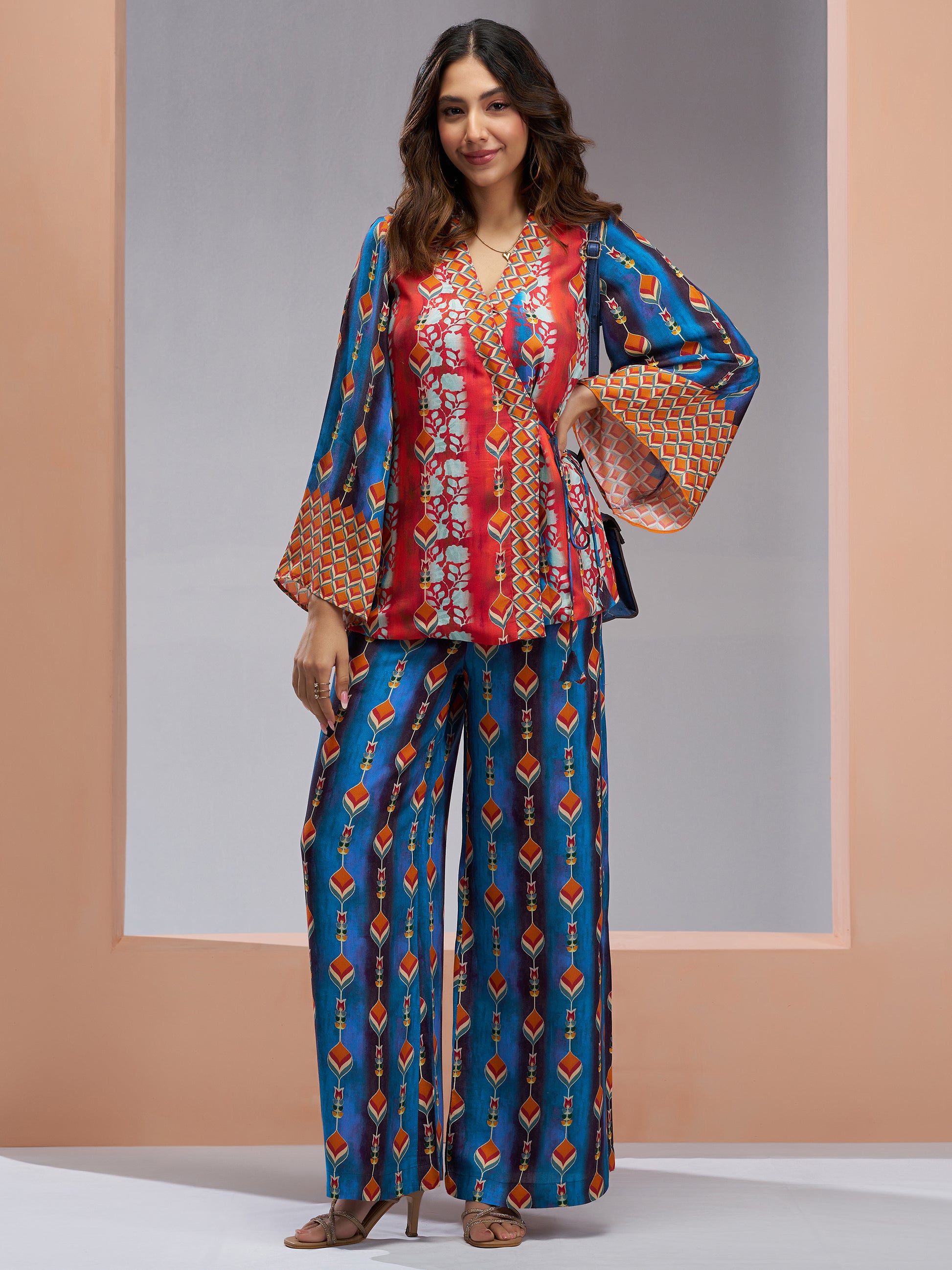 Charming Navy Blue Printed Muslin Silk Party Wear Co-Ord Set