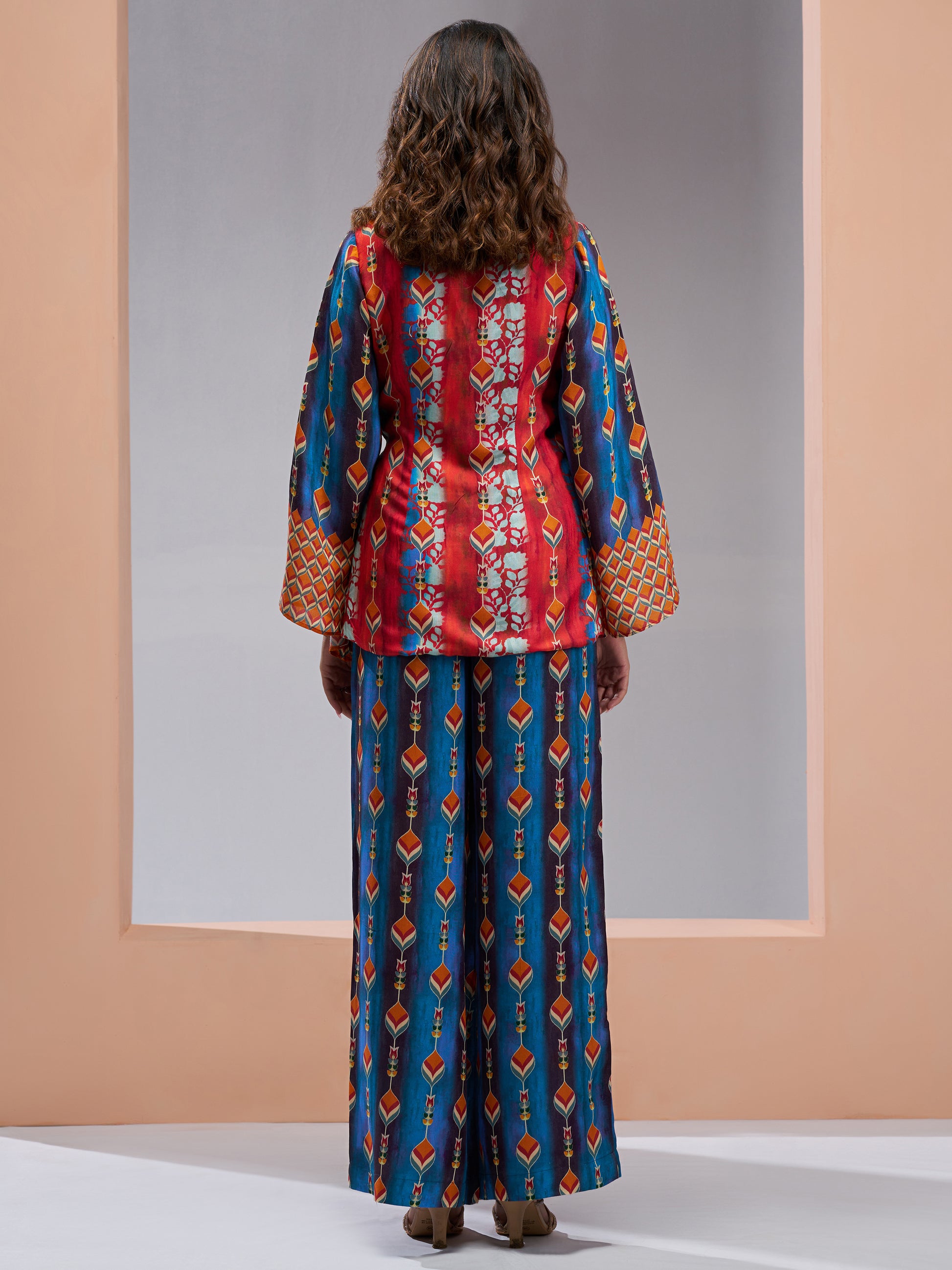 Charming Navy Blue Printed Muslin Silk Party Wear Co-Ord Set
