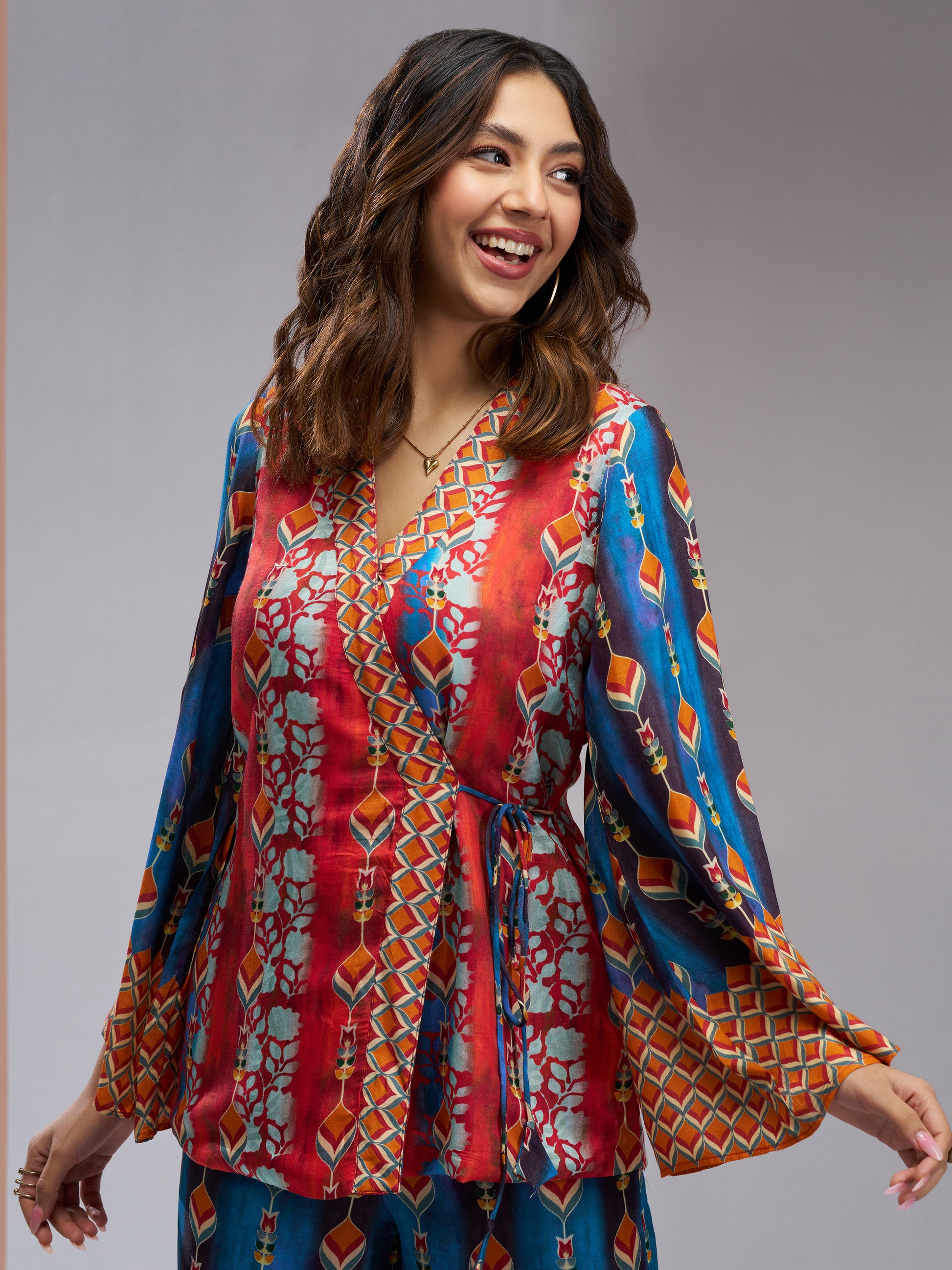 Charming Navy Blue Printed Muslin Silk Party Wear Co-Ord Set