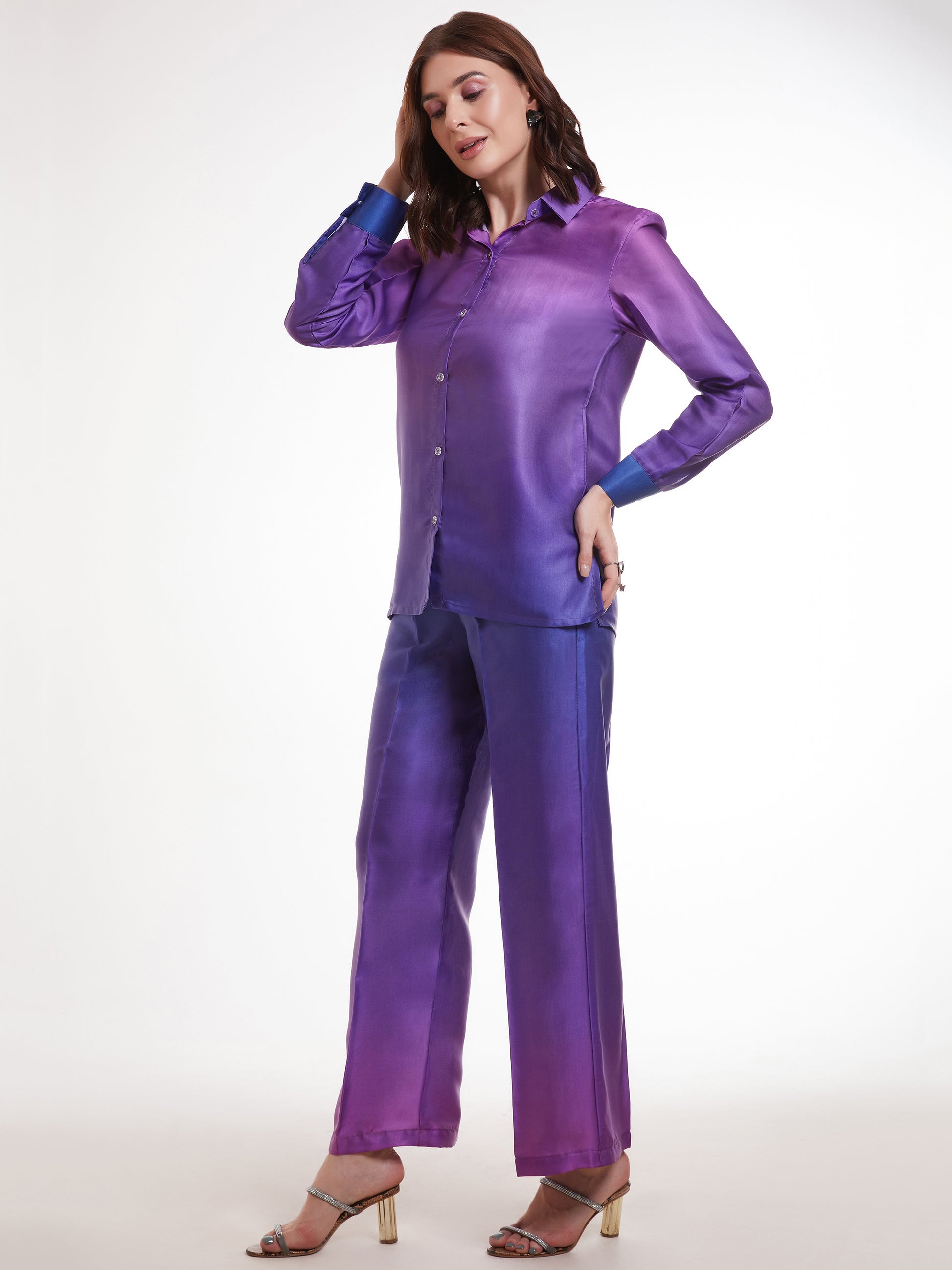 Incredible Ombre Purple Satin Party Wear Co-Ord Set