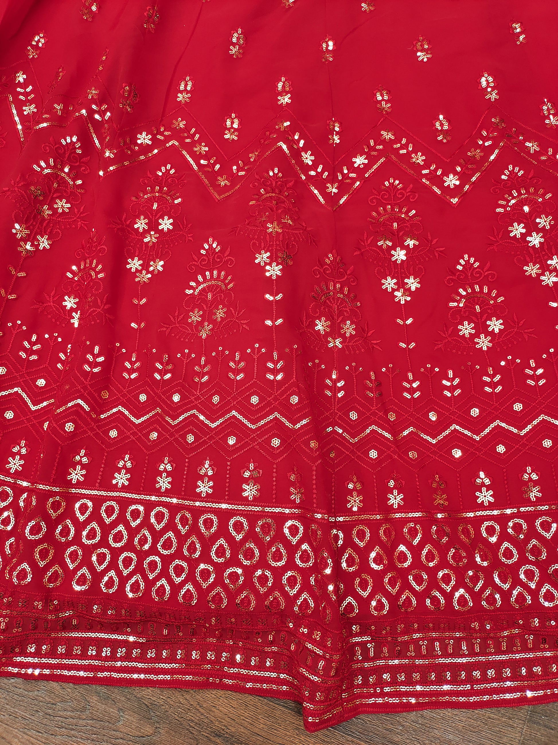 Awesome Red Sequins Georgette Wedding Lehenga Choli With Dupatta
