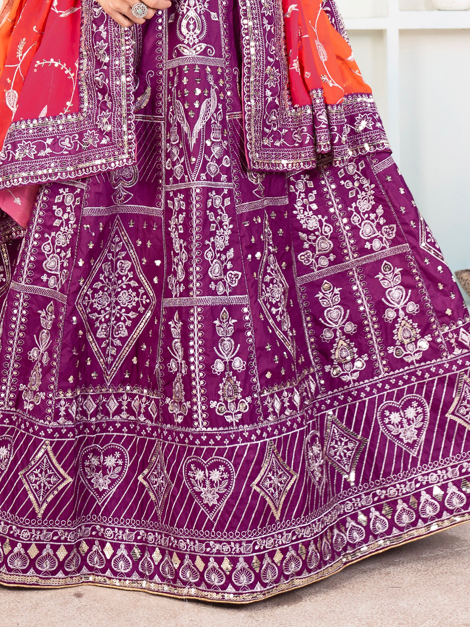 Fascinating Purple Sequins Silk Wedding Lehenga Choli With Dupatta