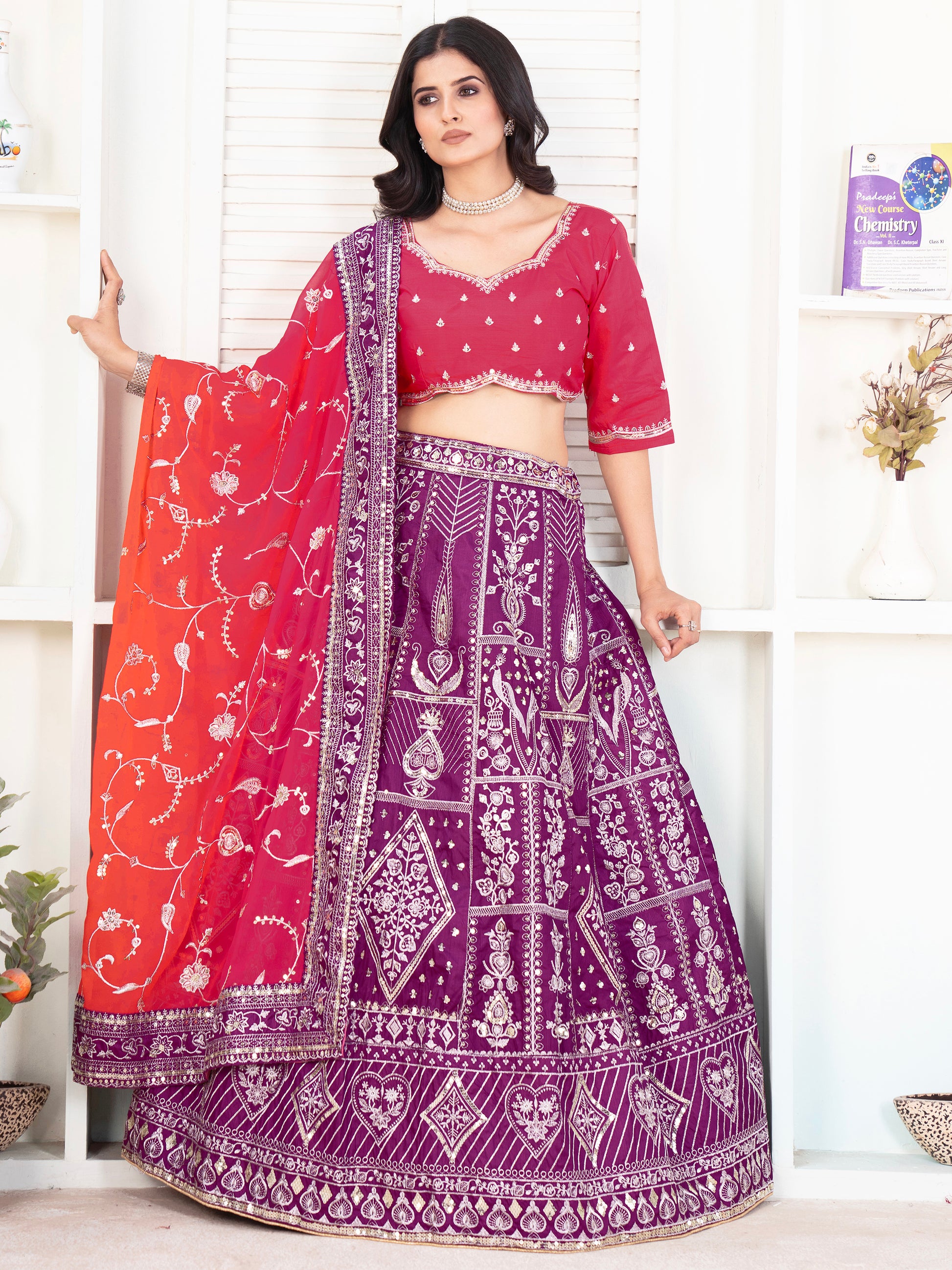 Fascinating Purple Sequins Silk Wedding Lehenga Choli With Dupatta