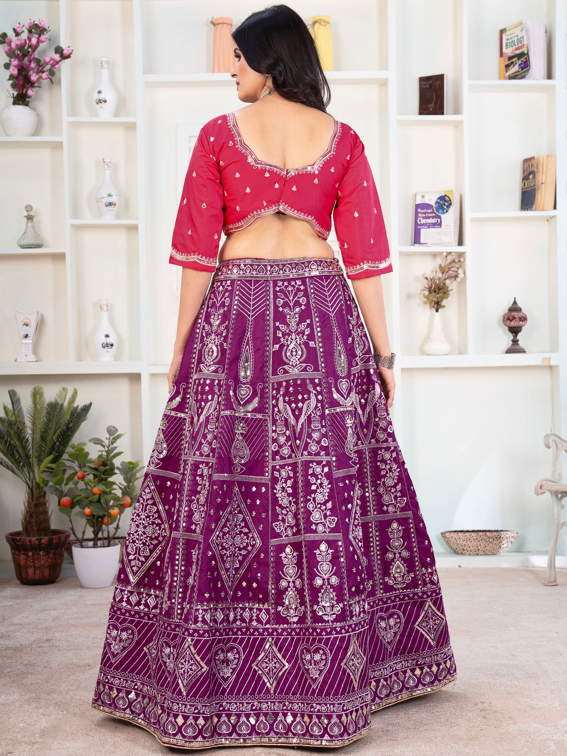 Fascinating Purple Sequins Silk Wedding Lehenga Choli With Dupatta