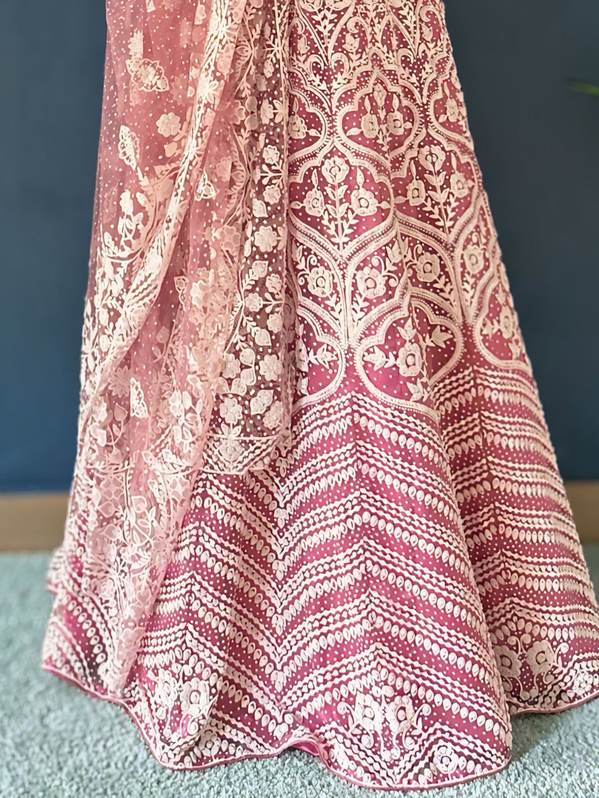 Mesmerizing Pink Beads Work Net Engagement Wear Lehenga Choli