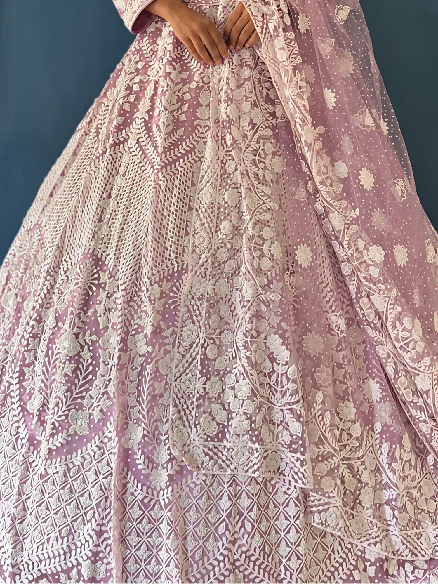 Spectacular Lilac Pearl Work Net Bridesmaid Lehenga Choli With Dupatta