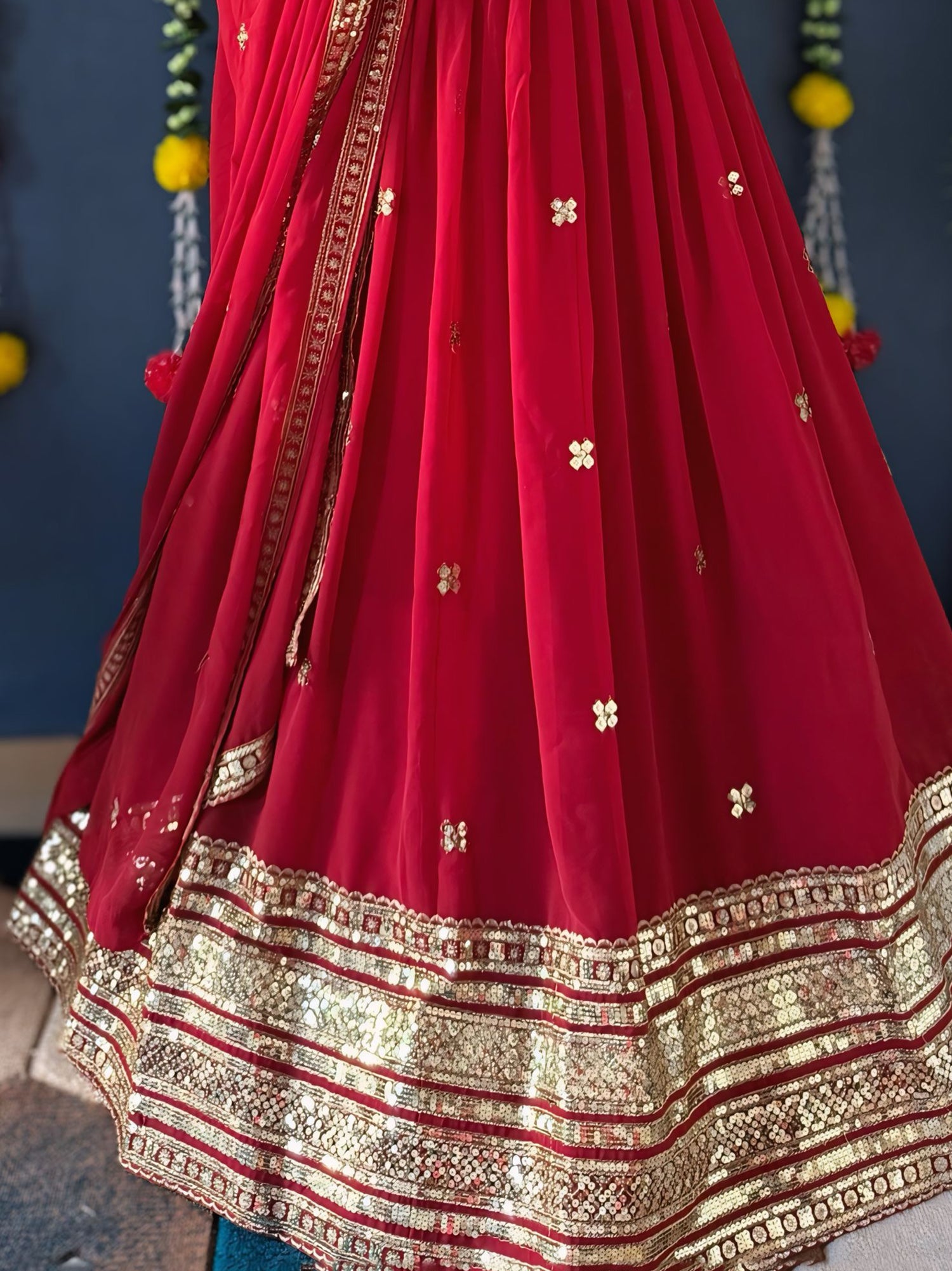 Lovely Red Zari Work Georgette Bridal Lehenga Choli