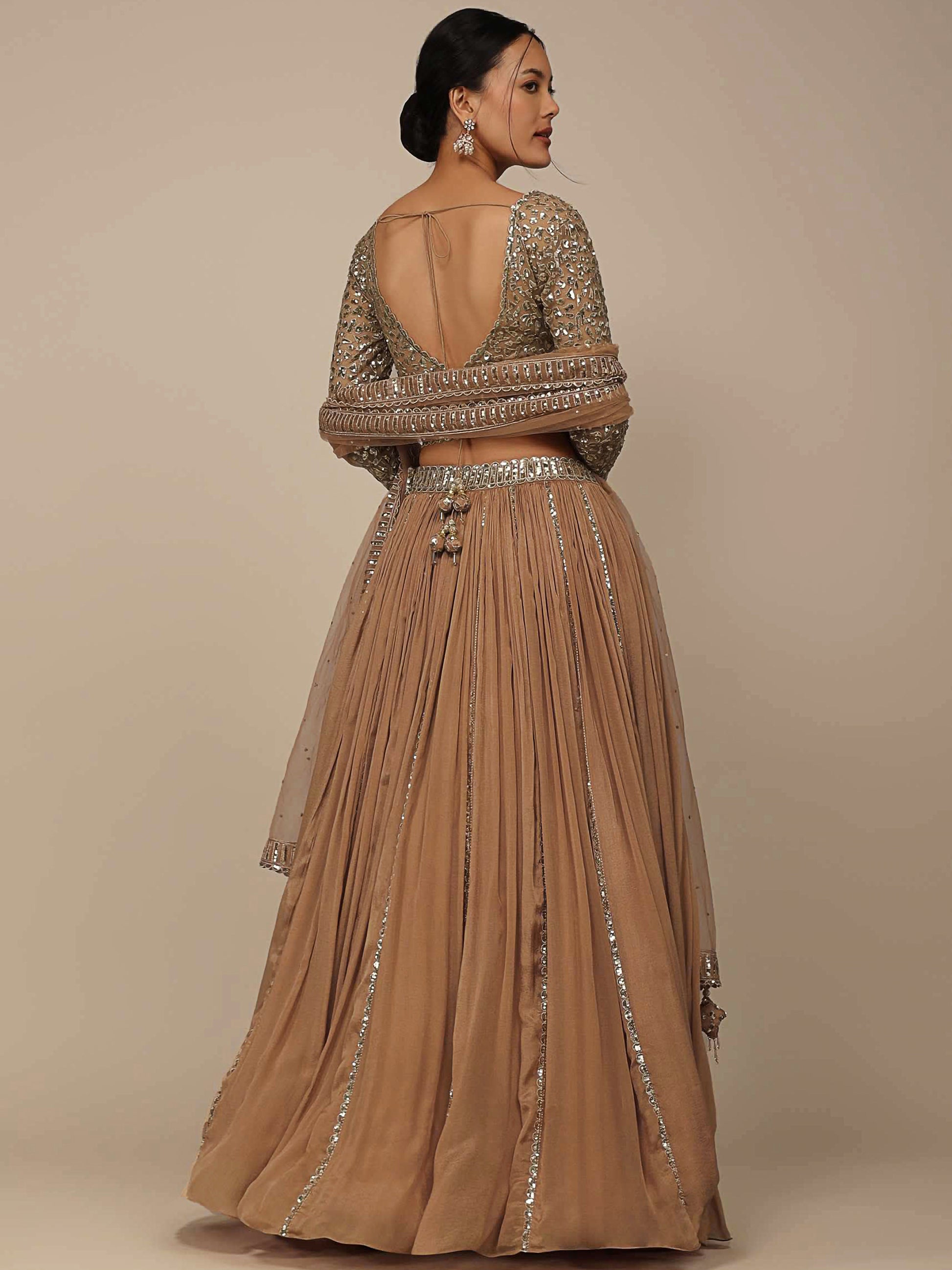 Enchanting Beige Sequins Georgette Engagement Wear Lehenga Choli