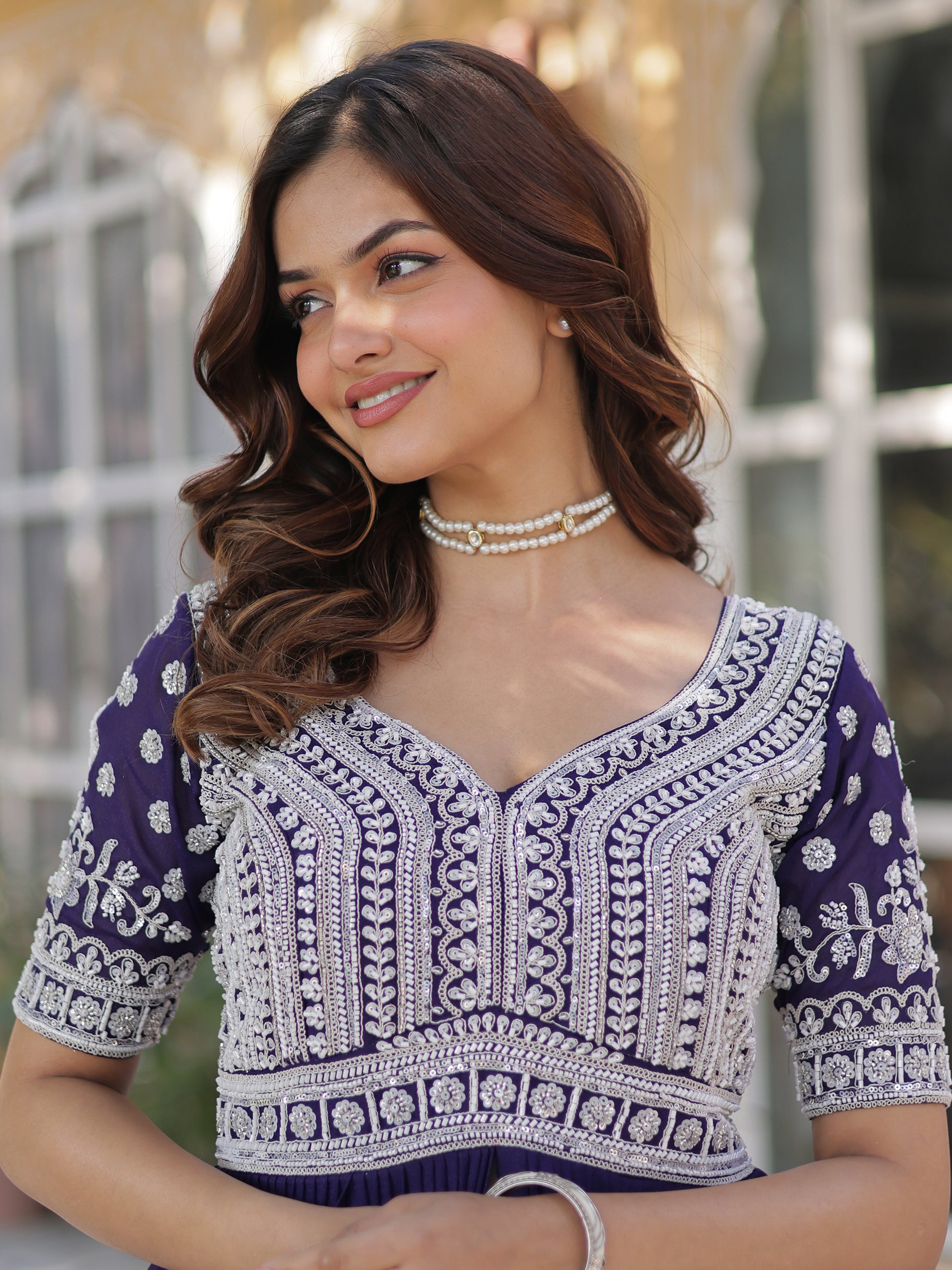Fabulous Purple Peral Work Georgette Readymade Lehenga With Kurti